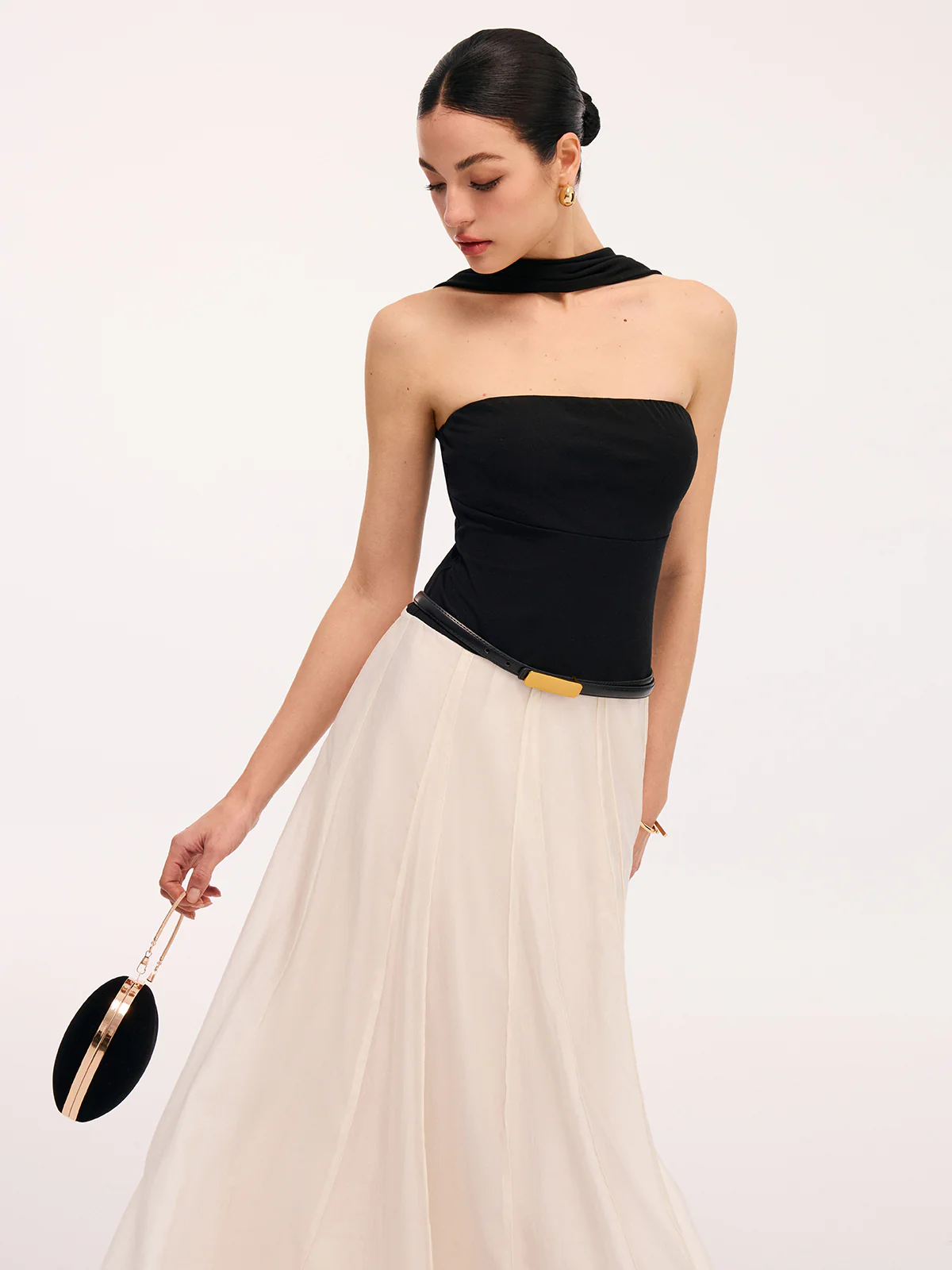 Paneled Design Color-Block Halter Backless Maxi Dress