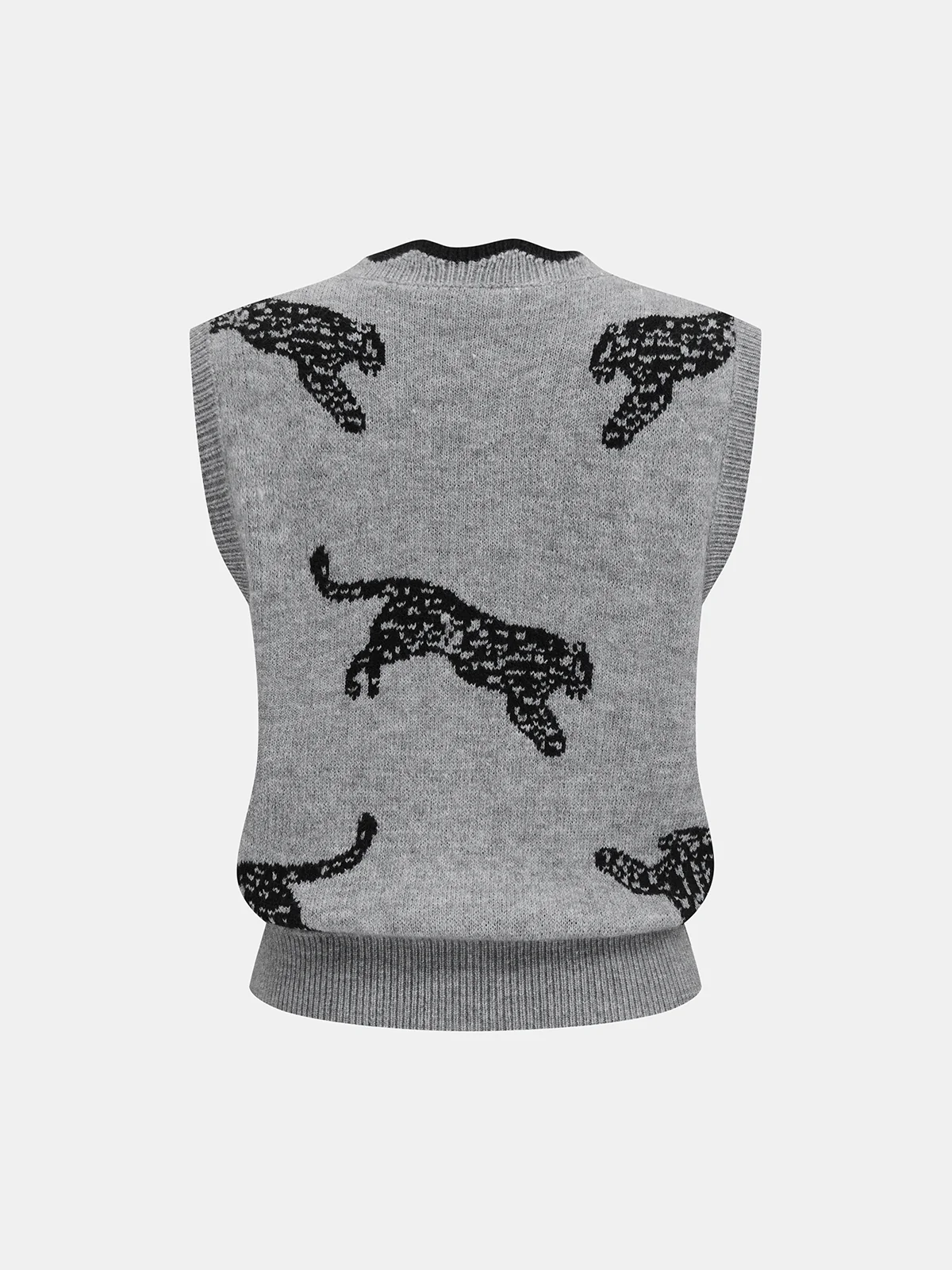 Panther Pattern Contrast Trim Knit Vest - Image 2