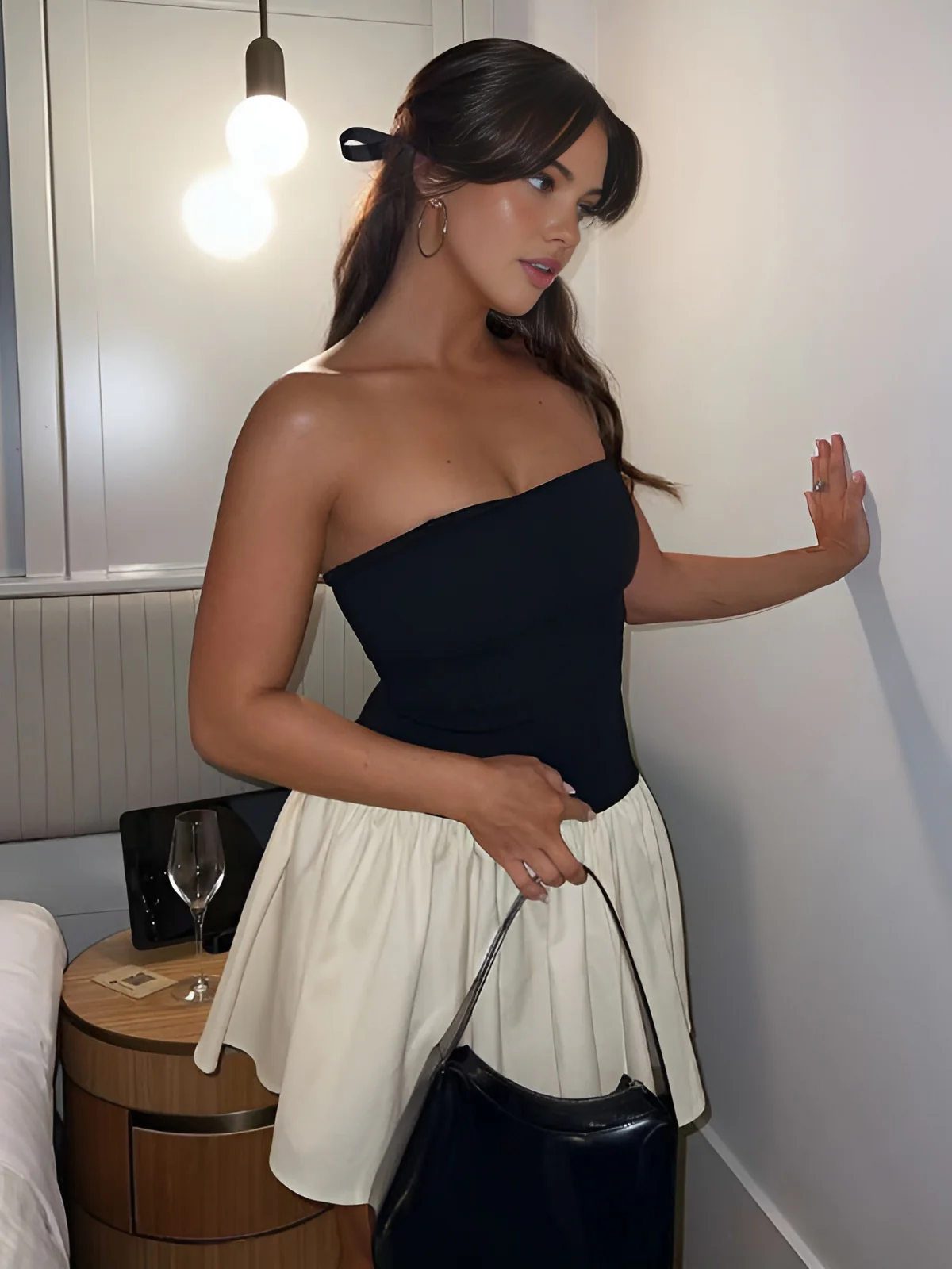 Patchwork Bustier Backless Short Dress - Image 4