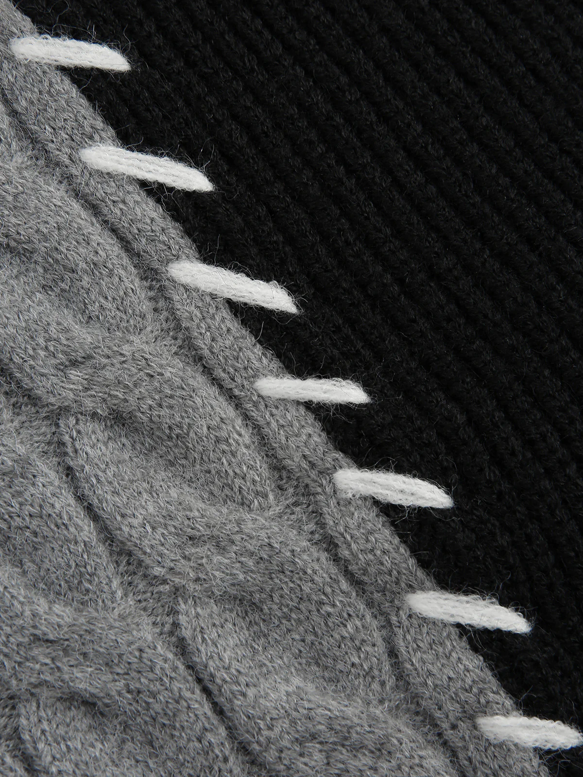 Patchwork Cable Knit Contrast Stitch Cardigan - Image 3