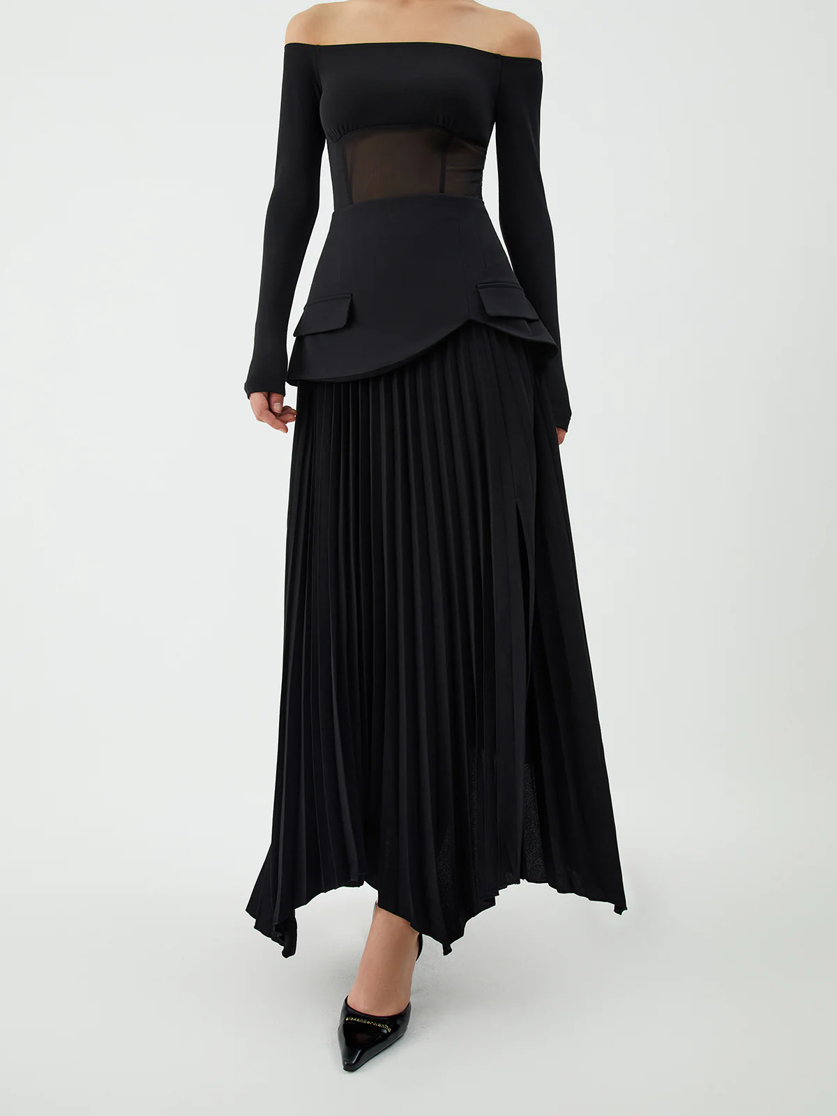 Patchwork Pleated Midi Skirt - Image 3