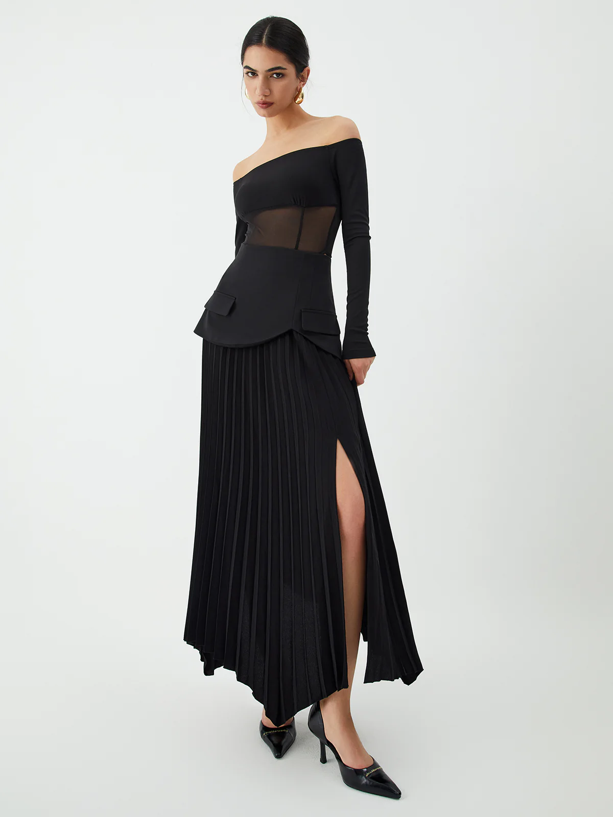 Patchwork Pleated Midi Skirt - Image 4