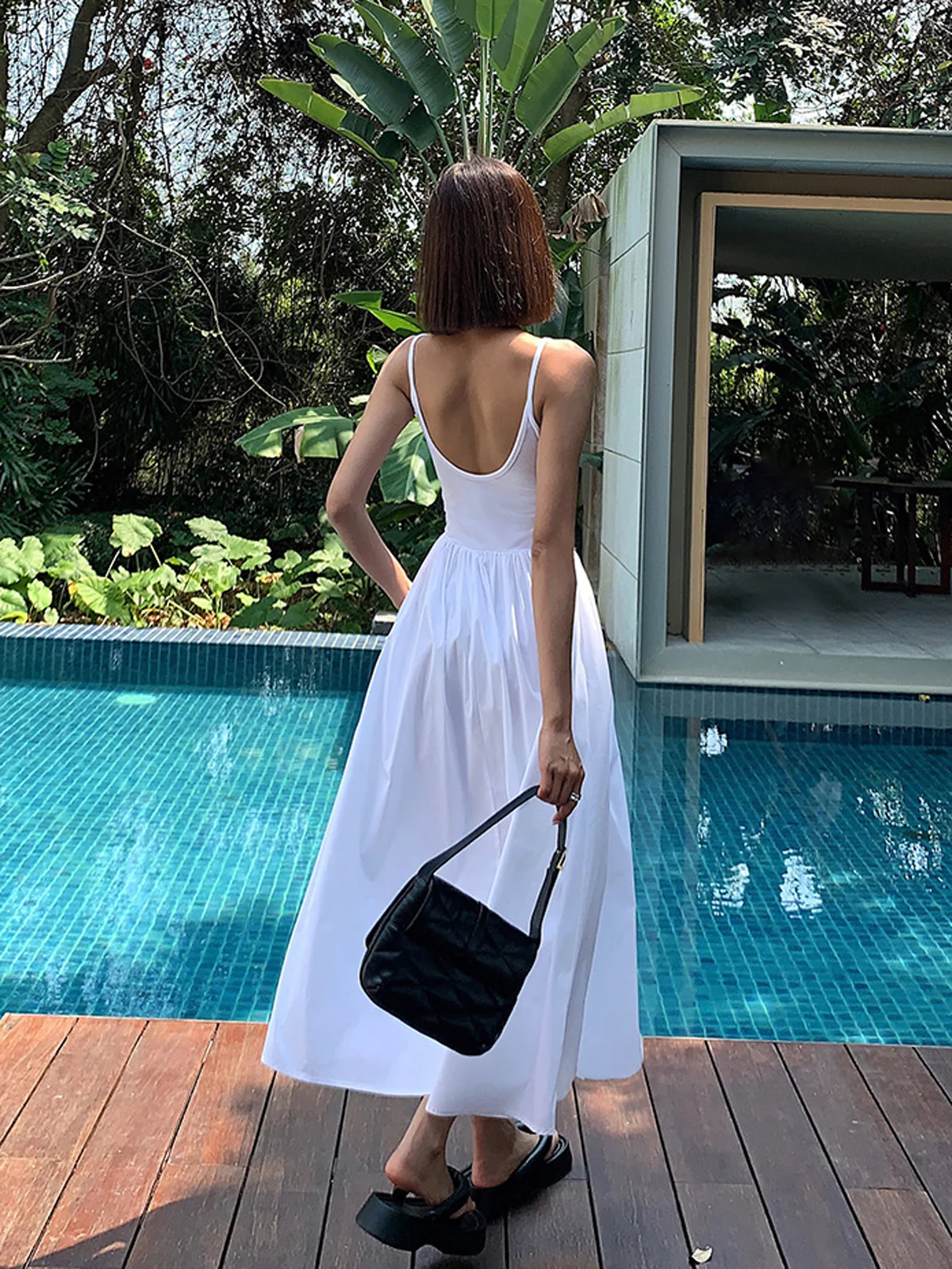 Patchwork Pockets Cotton Cami Midi Dress - Image 5