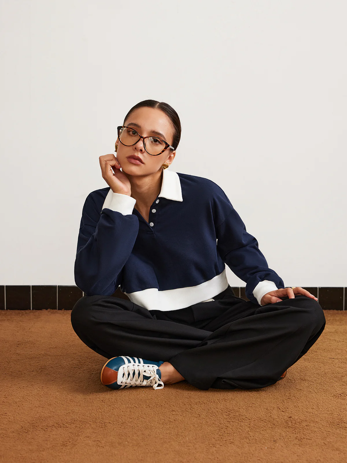 Patchwork Polo Crop Sweatshirt - Image 5