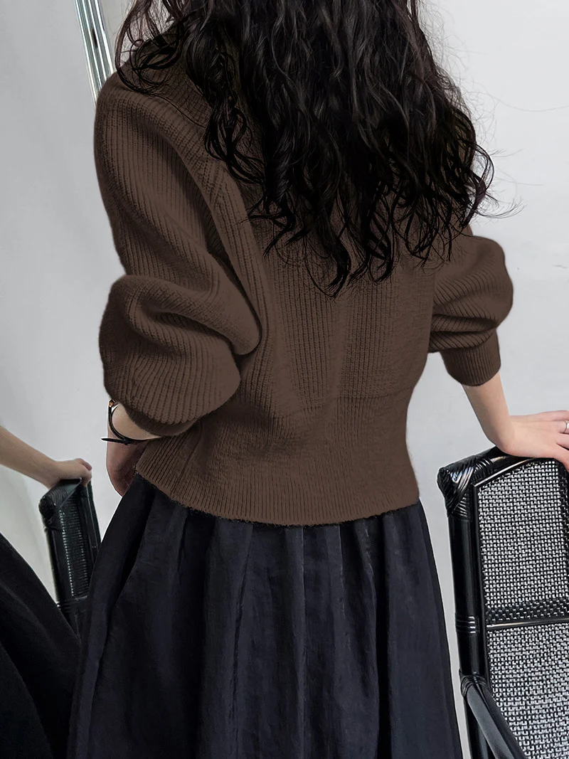 Patchwork V-neck Button Sweater - Image 4