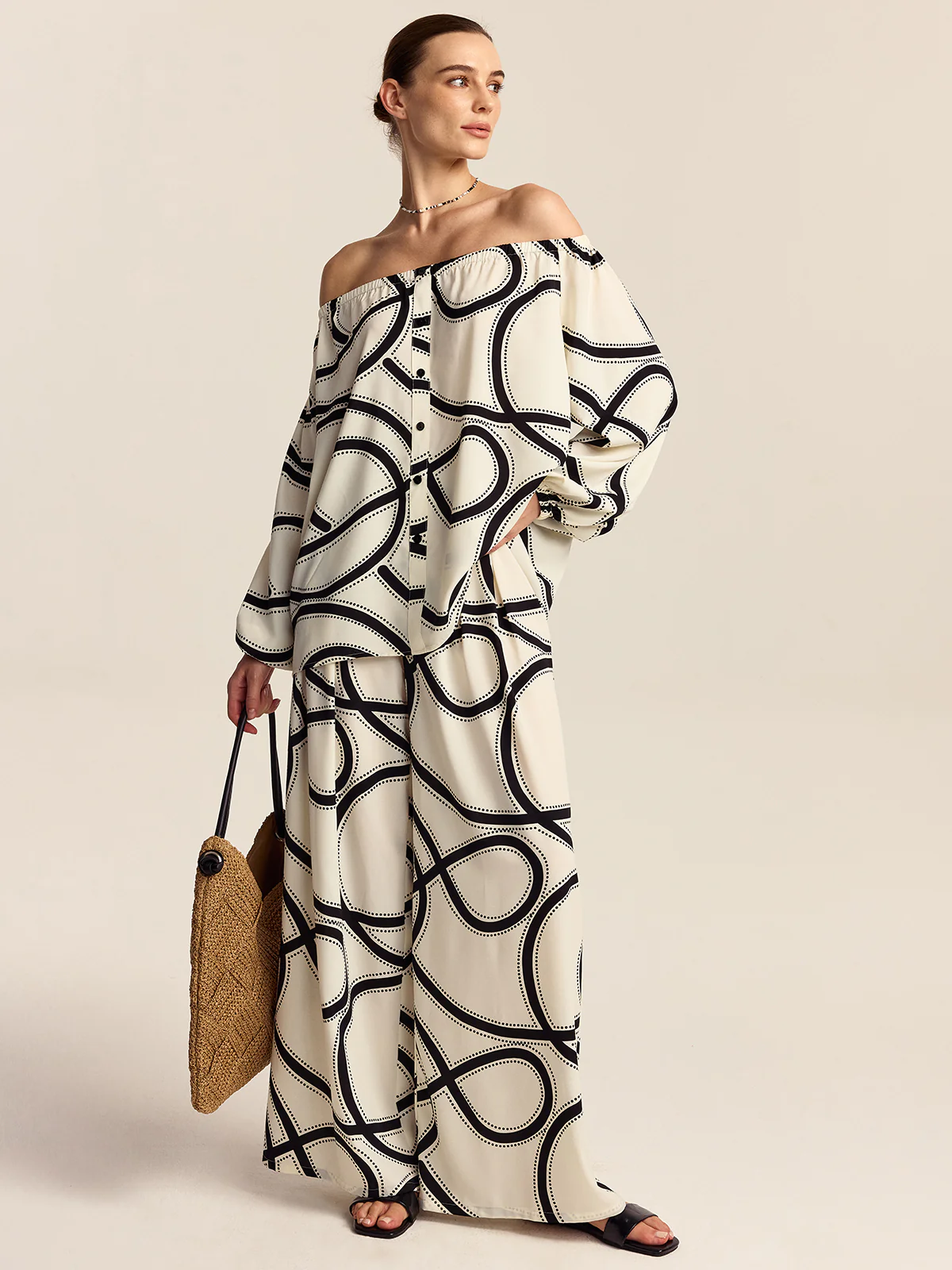 Semi-Sheer Patterned Wide-Leg Pants - Image 3