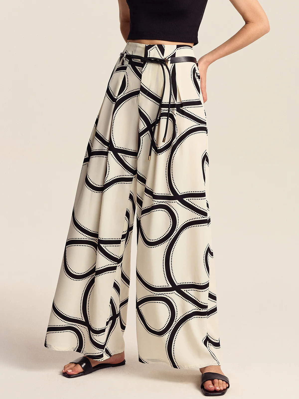 Semi-Sheer Patterned Wide-Leg Pants - Image 4