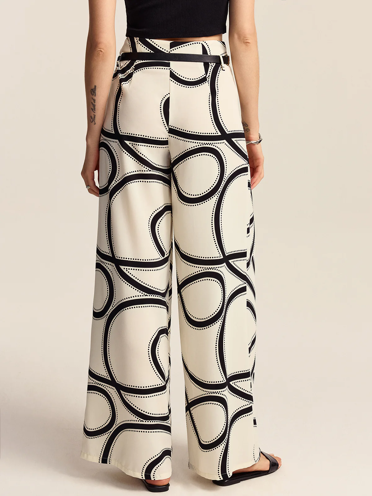 Semi-Sheer Patterned Wide-Leg Pants - Image 5
