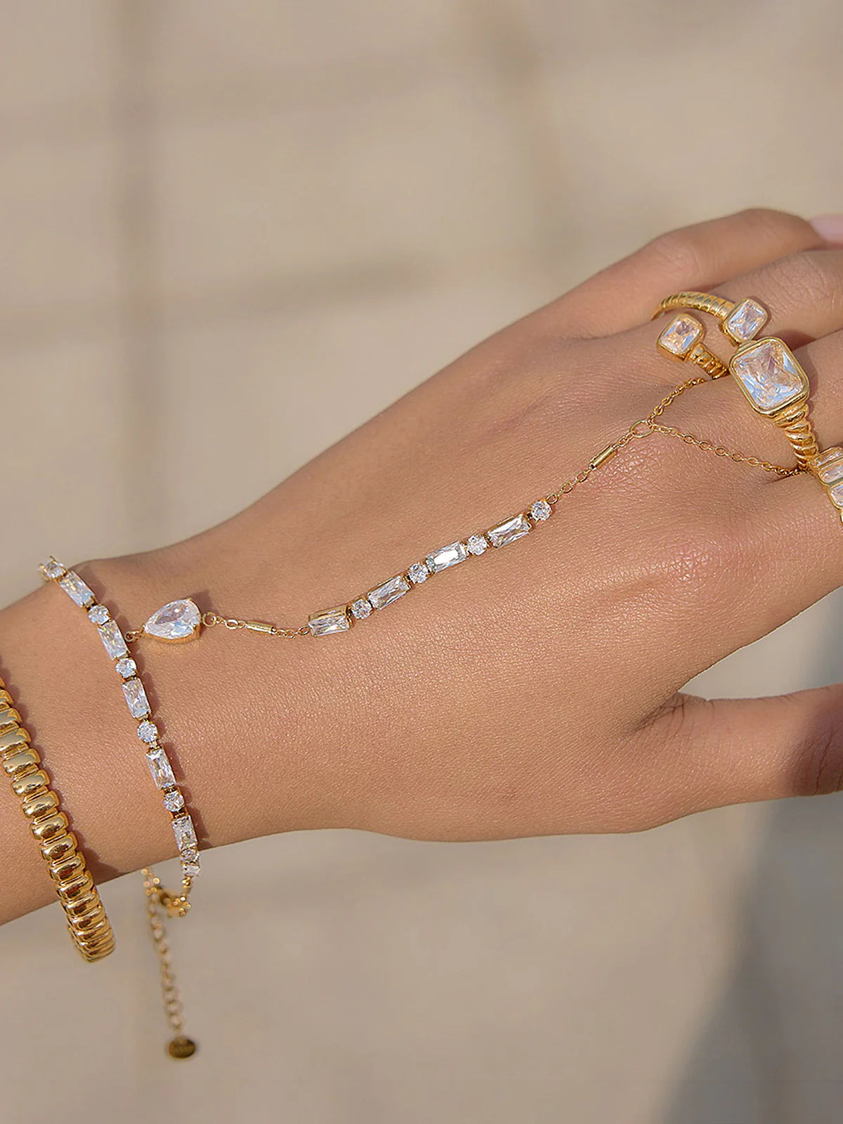 Pear Cut Zircon Hand Chain Bracelet - Image 2
