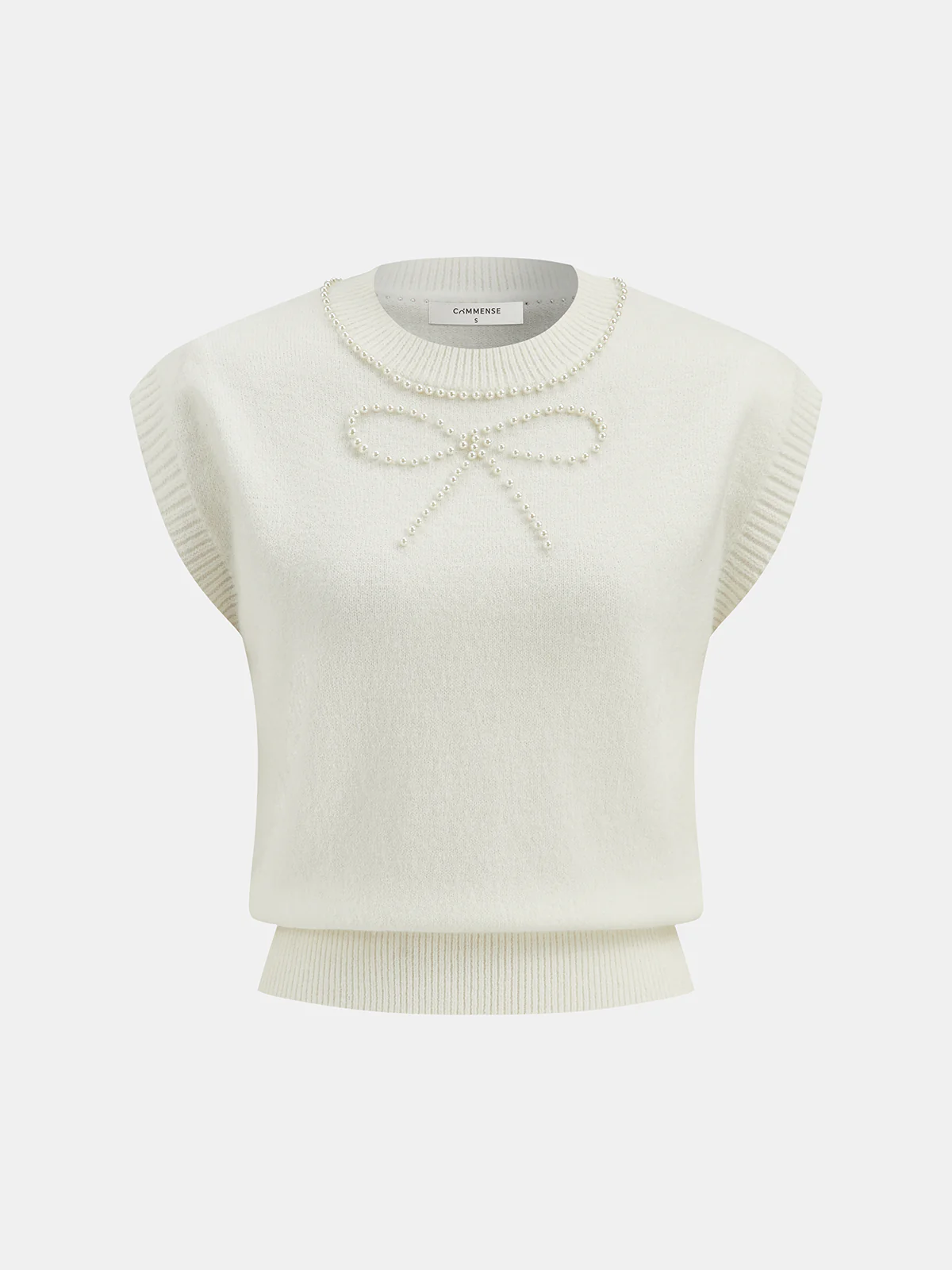 Pearl Bow Detail Cap Sleeve Knit Vest