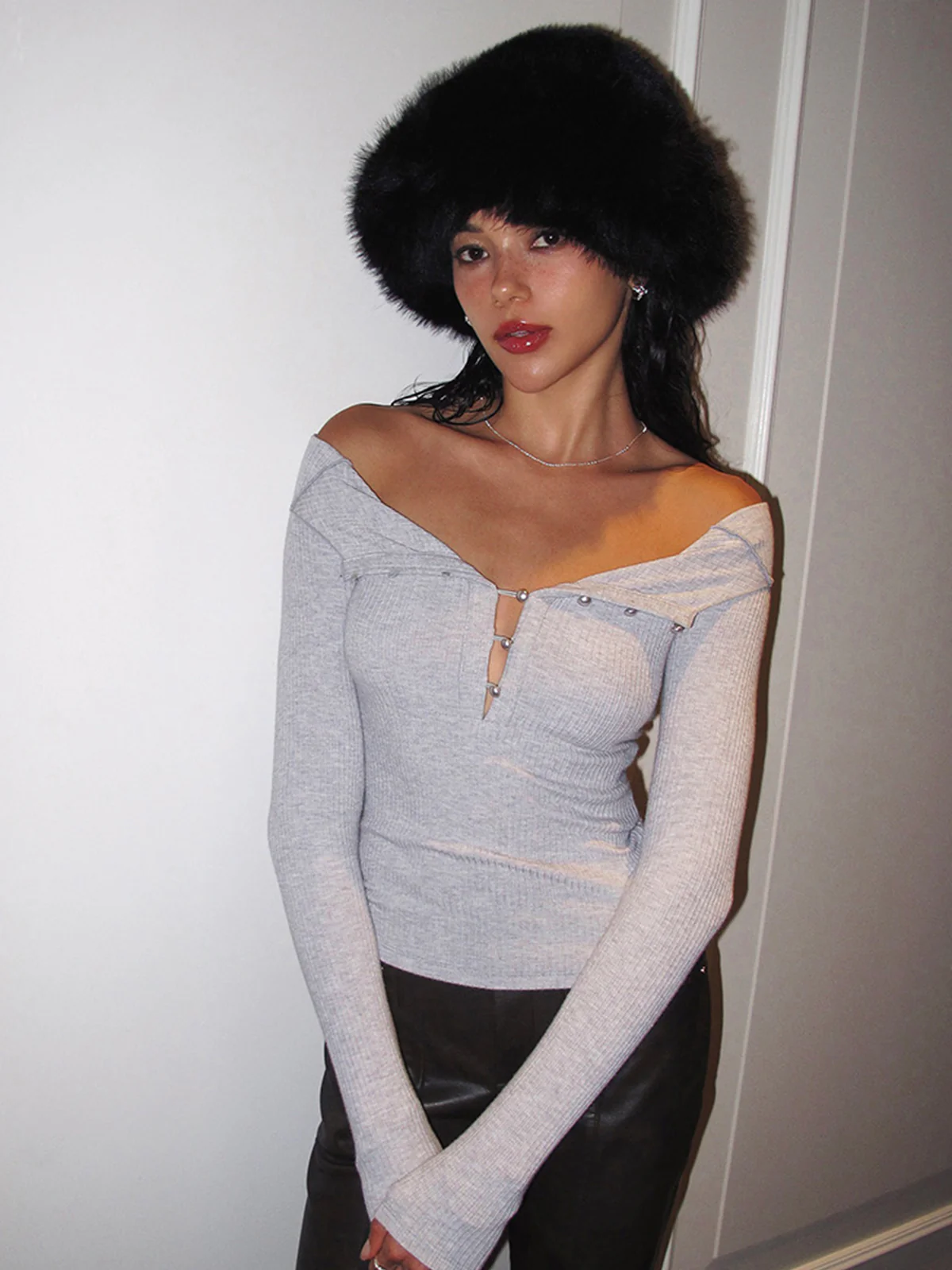 Pearl Button Cutout Skinny Top - Image 2