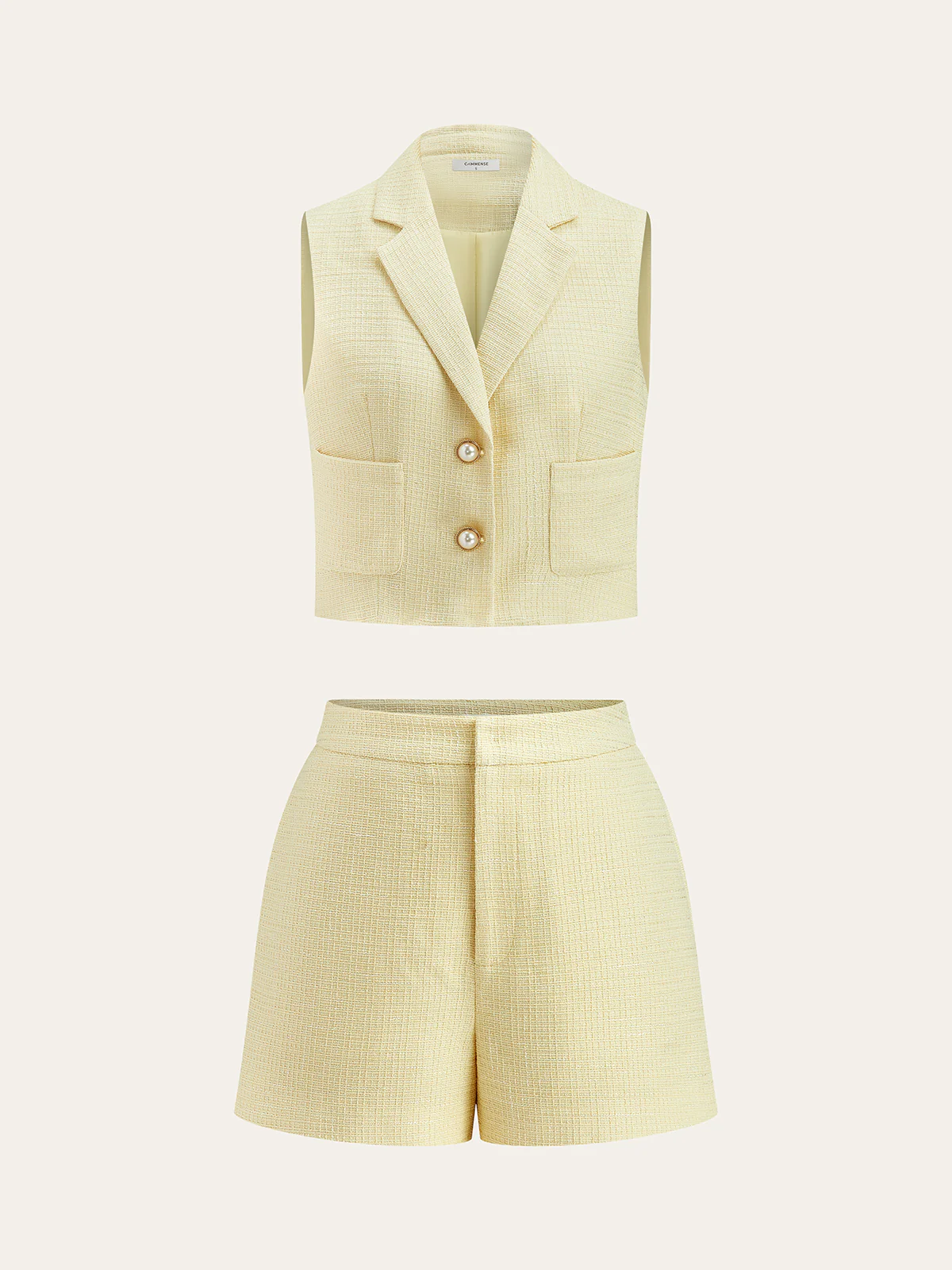Pearl Button Tweed Vest and Shorts Set