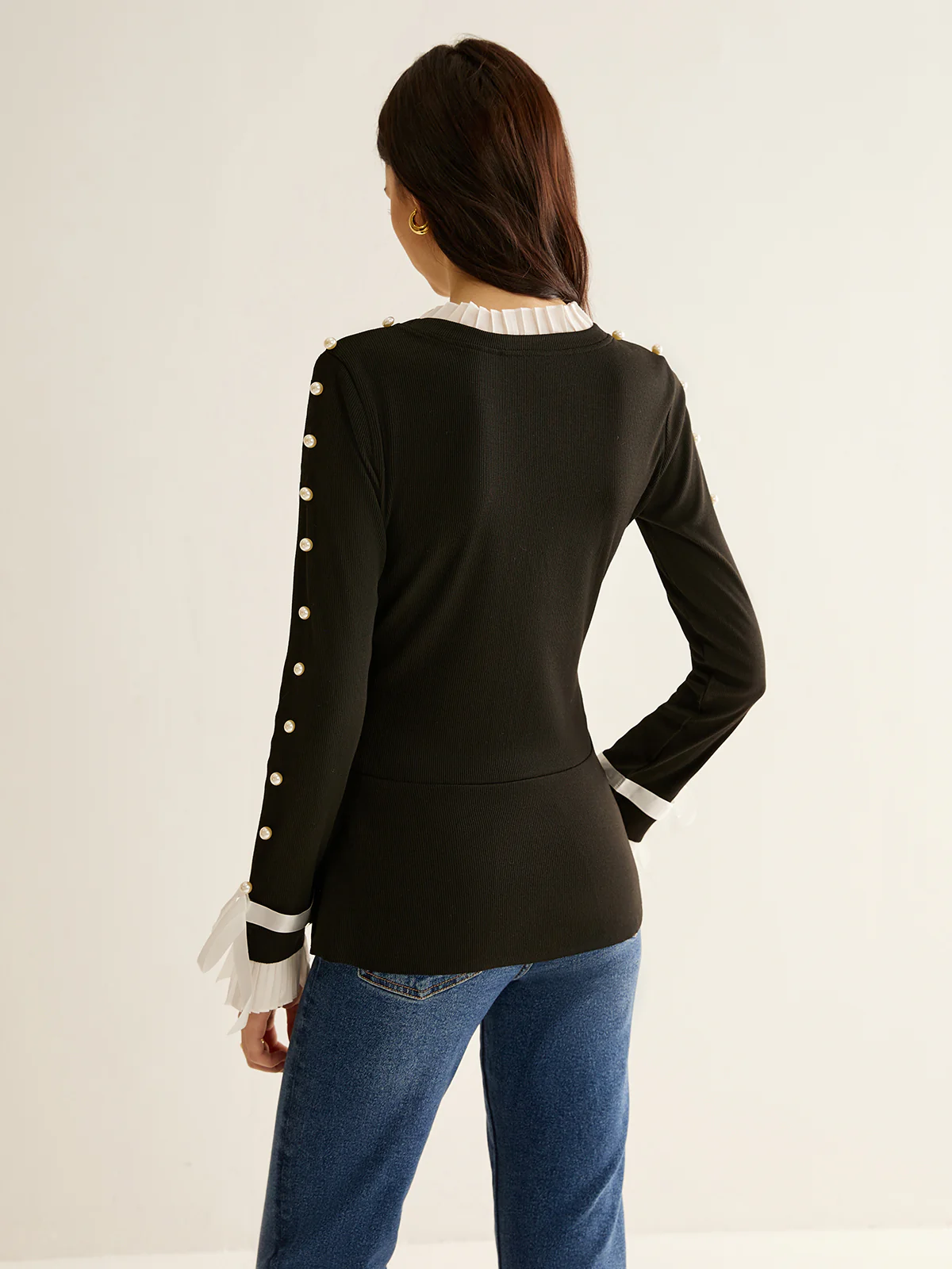 Pearl Decor Panel Pleated Blouse - Image 6
