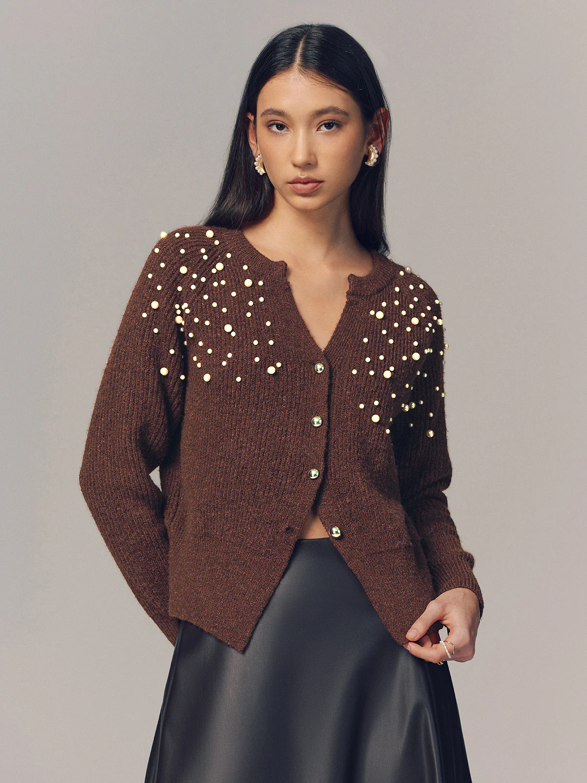 Pearl Embellished Wool Blend Cardigan