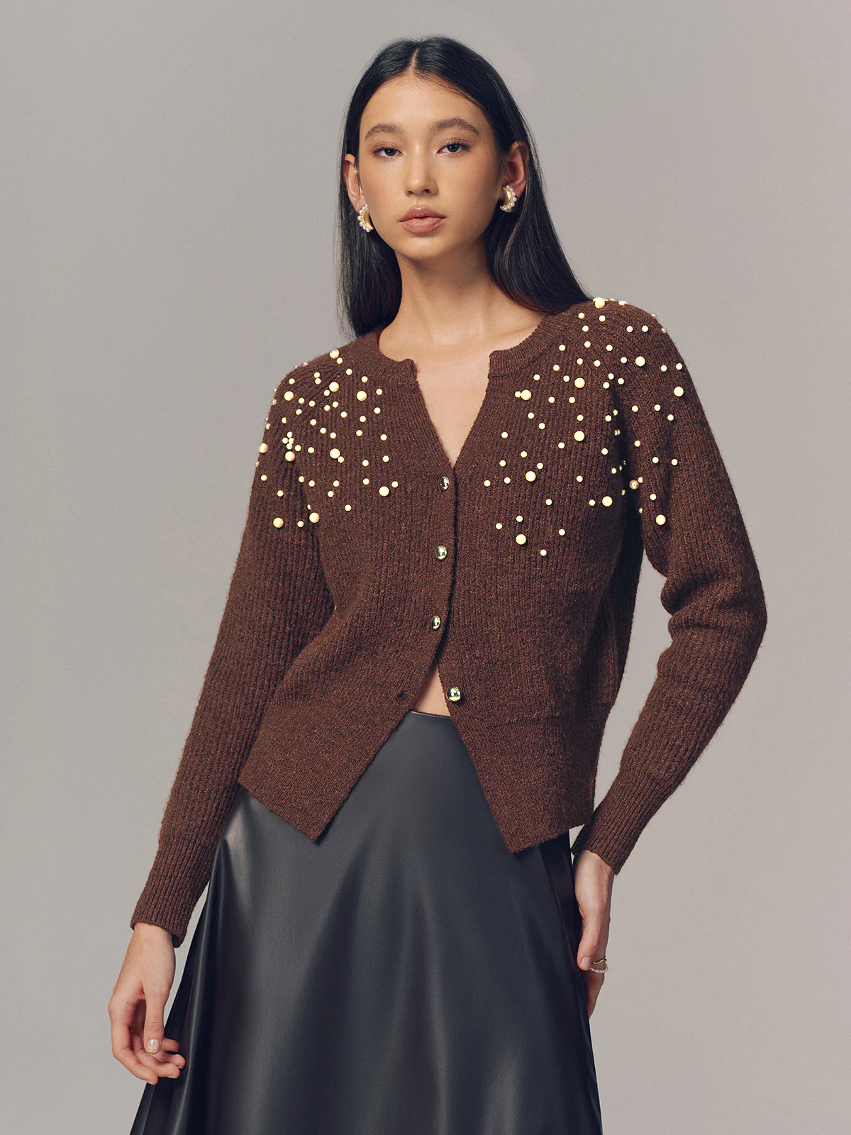 Pearl Embellished Wool Blend Cardigan - Image 2