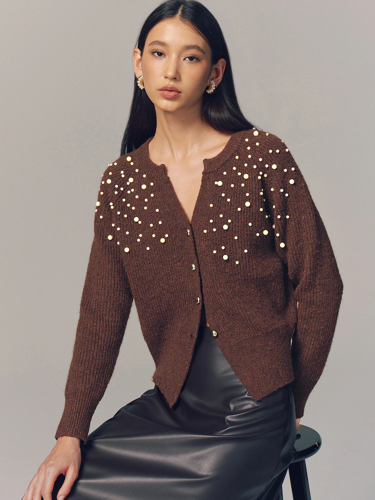 Pearl Embellished Wool Blend Cardigan - Image 6