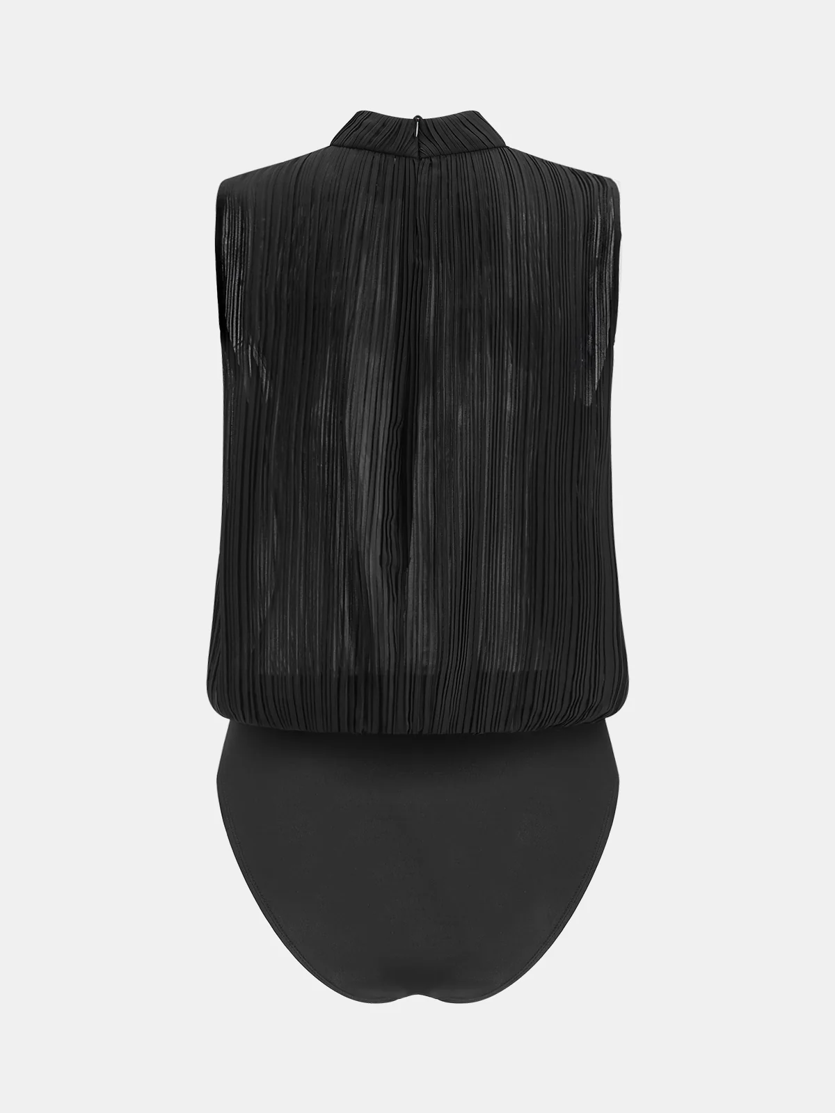 Pearl Neckline Pleated Sleeveless Bodysuit - Image 3