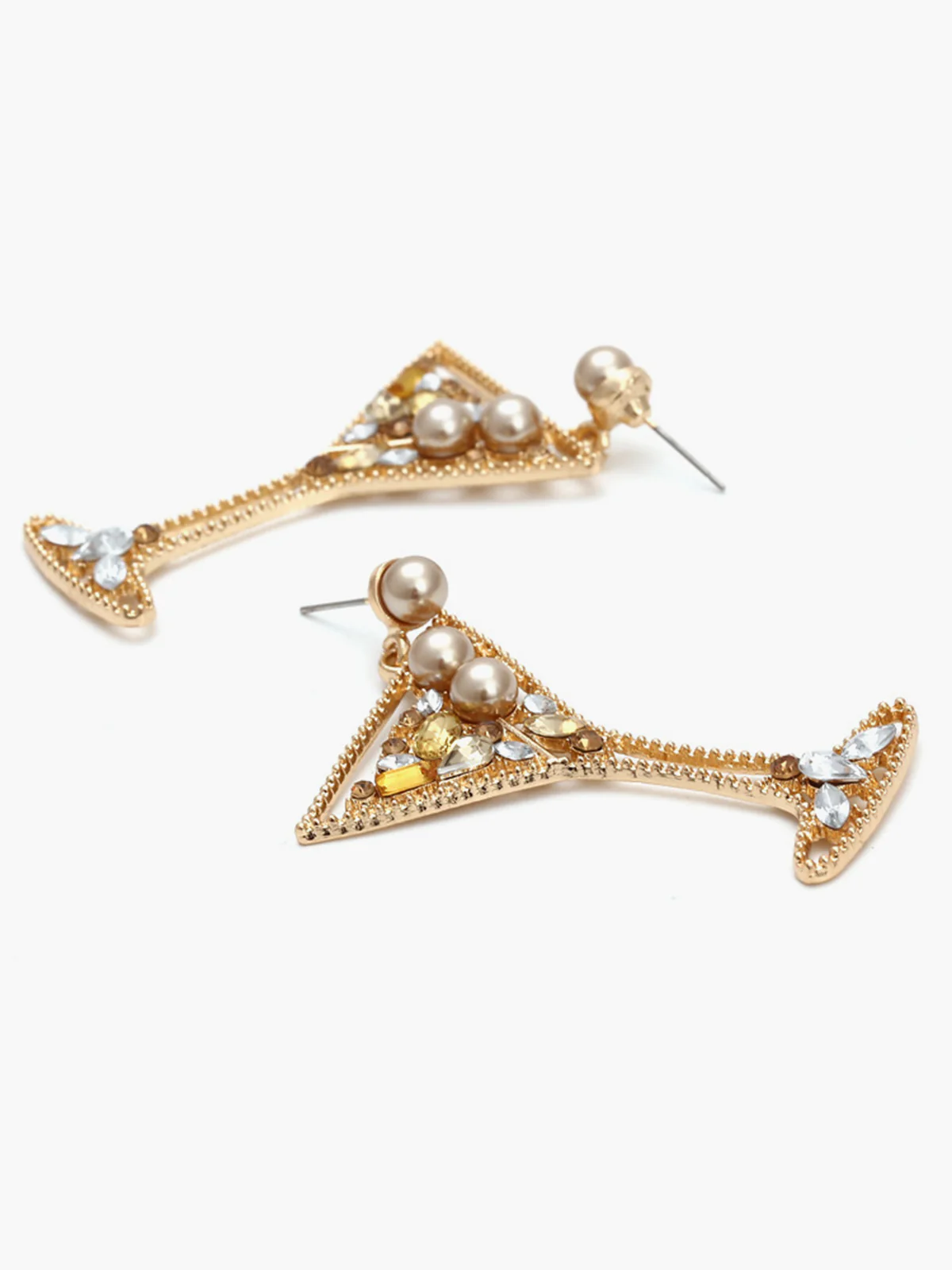 Pearl Rhinestone Wine Glass Drop Earrings - Image 2