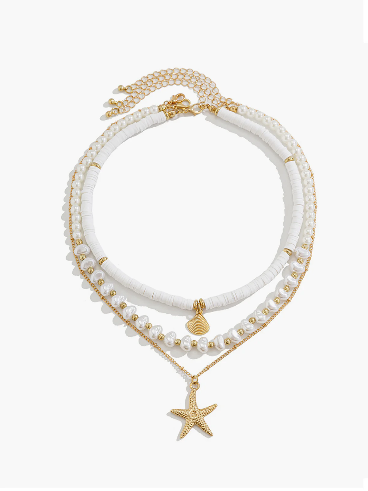 Pearl & Shell Layered Necklace With Starfish Pendant - Image 2