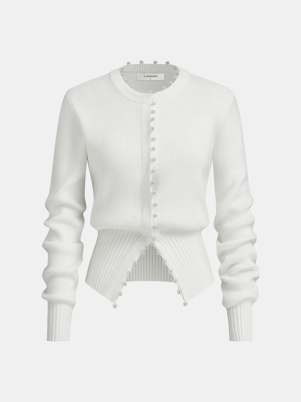 Pearl Trim Ribbed Knit Top