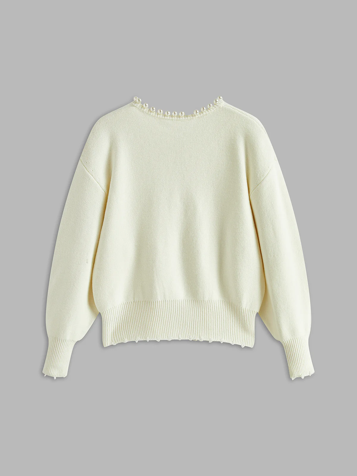 Pearl Trim Ripped Hem Cardigan - Image 6