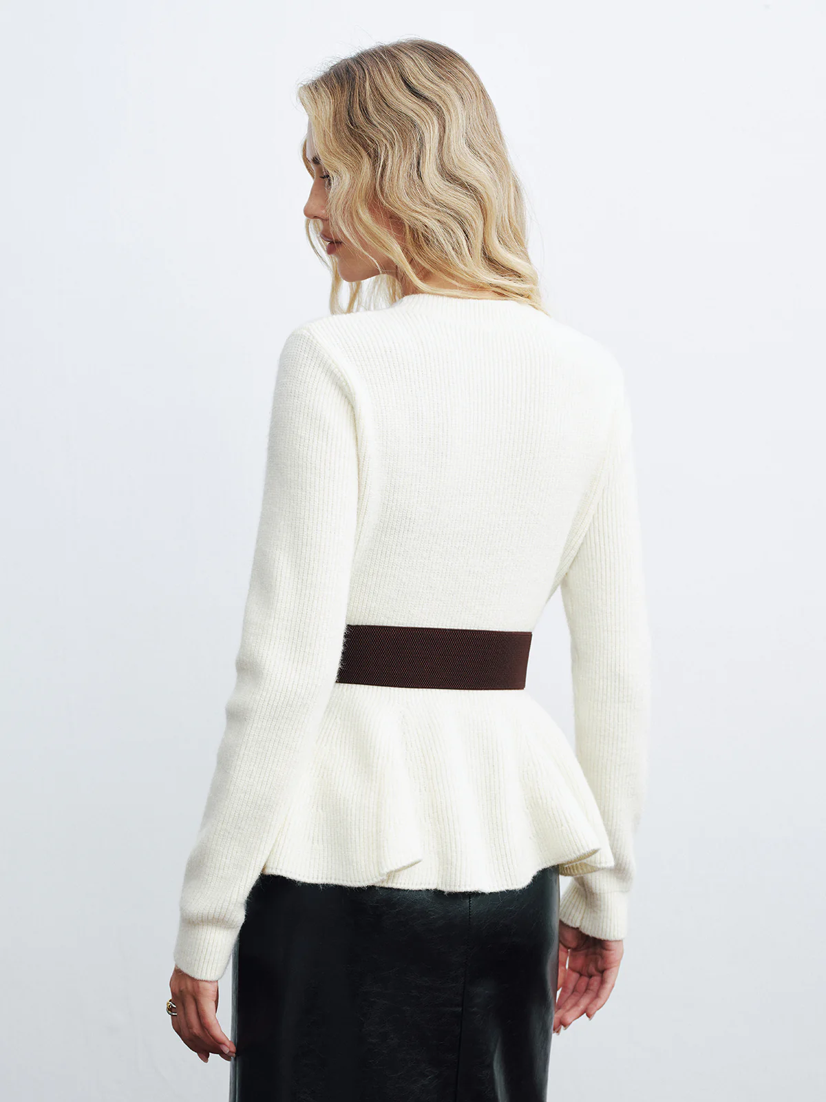 Peplum Cable-Knit Top with Wide Belt - Image 5