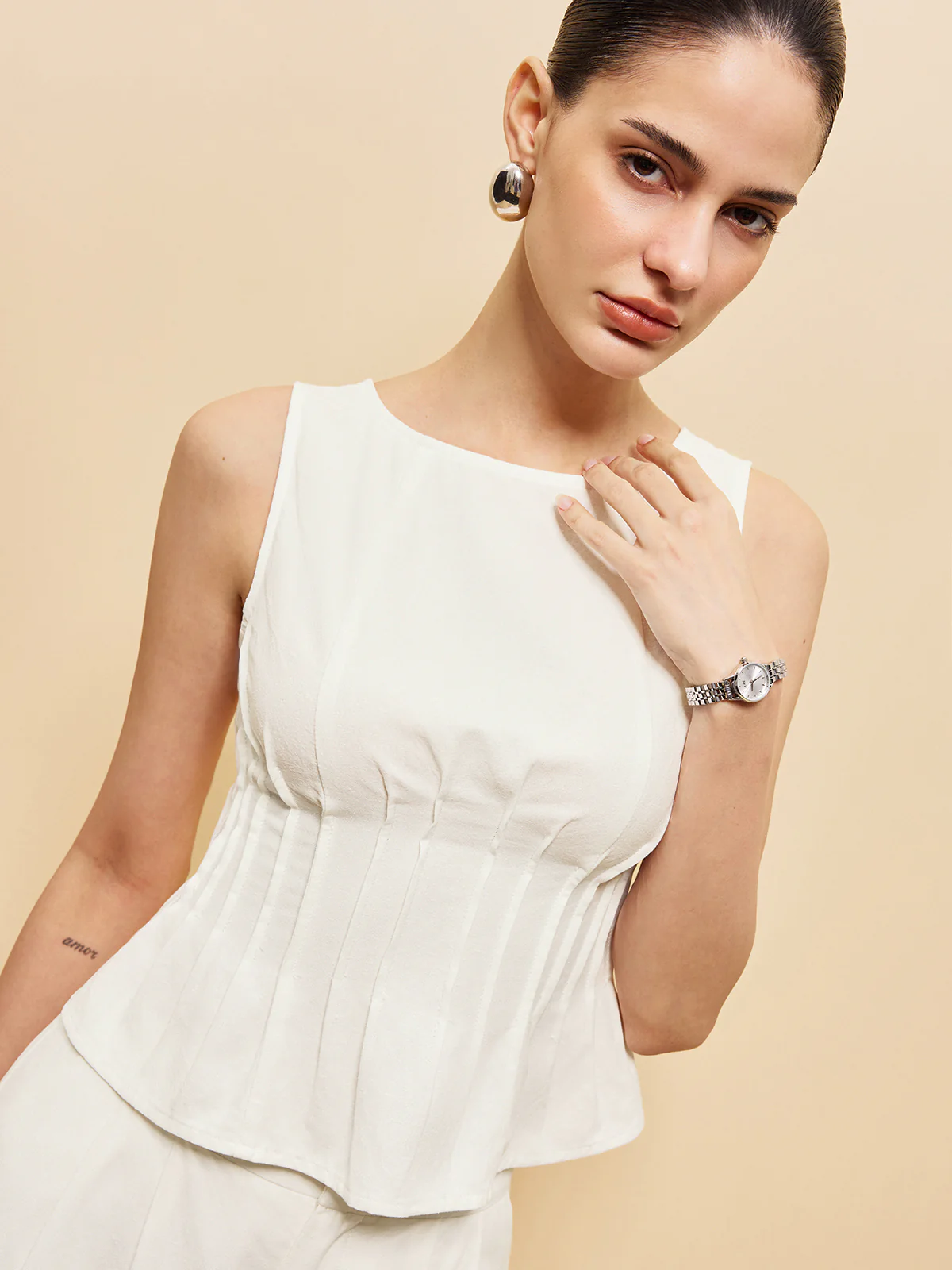 Peplum Top With Wide-Leg Pants Set - Image 4