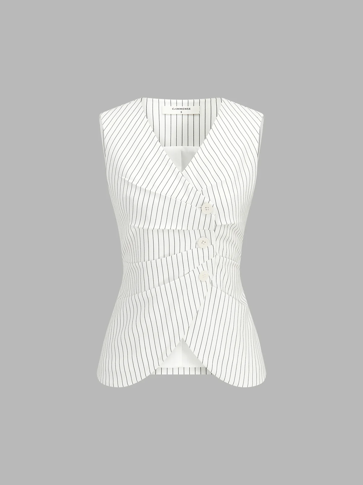 Pinstripe Asymmetric Button Vest & Shorts Set - Image 2
