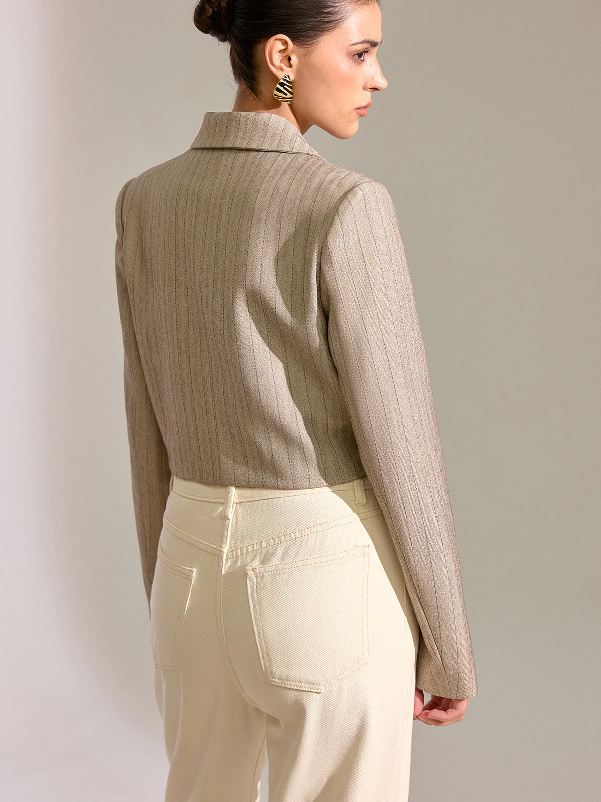Pinstripe Cropped Blazer - Image 6