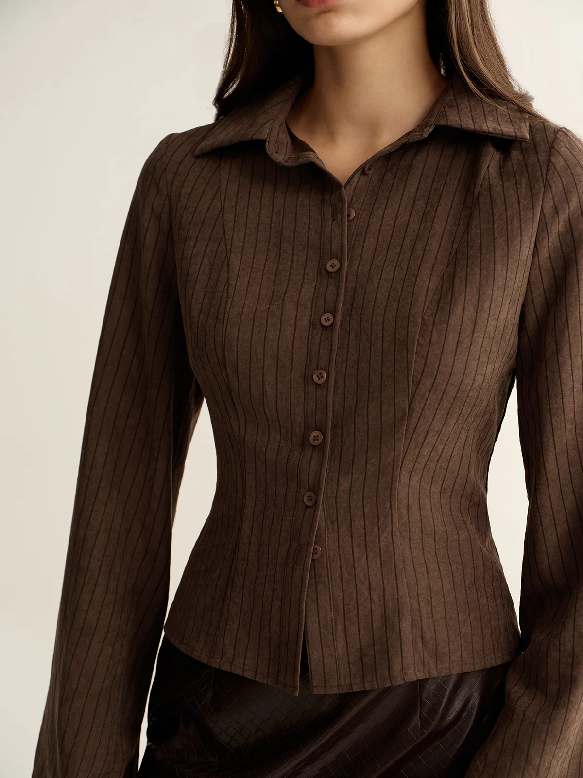 Pinstripe Cropped Fitted Shirt - Image 4