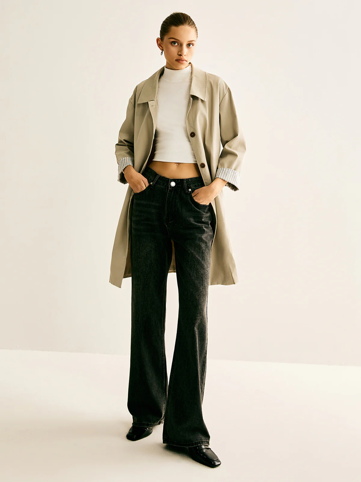 Pinstripe-Cuff Long Trench Coat - Image 5