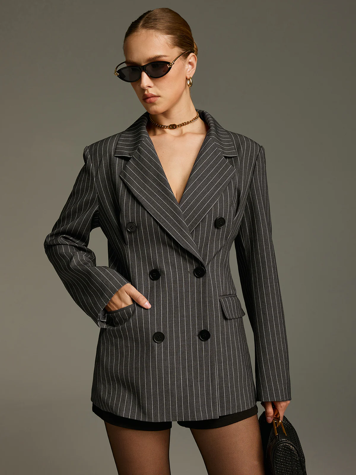 Pinstripe Double-Breasted Blazer - Image 5