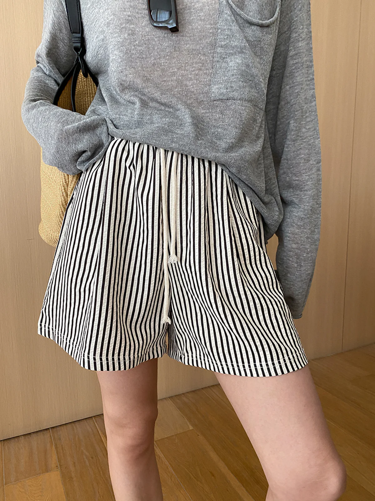 Pinstripe Drawstring Versatile Shorts - Image 4
