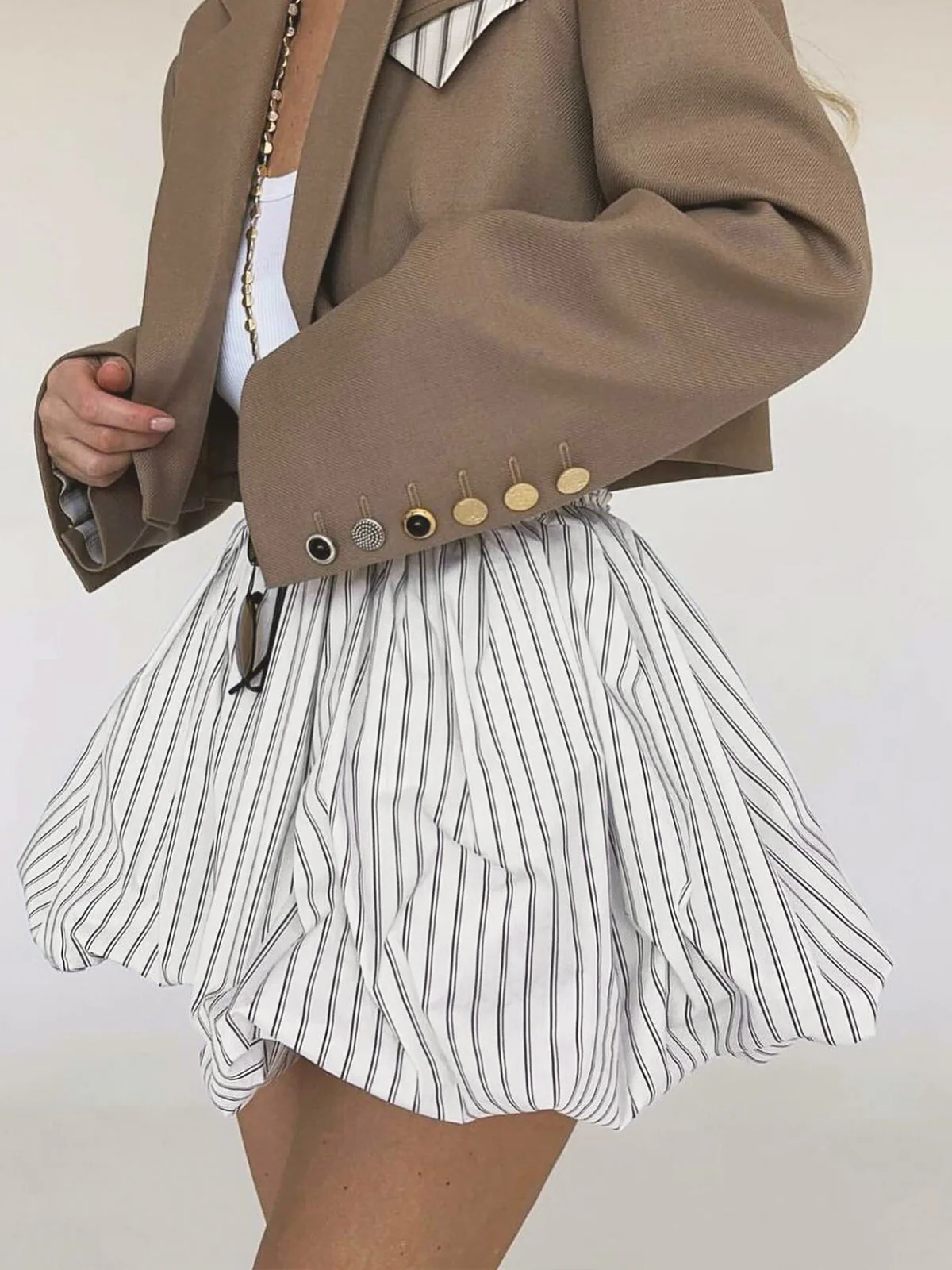 Pinstripe Elastic Waist Bubble Skirt - Image 2