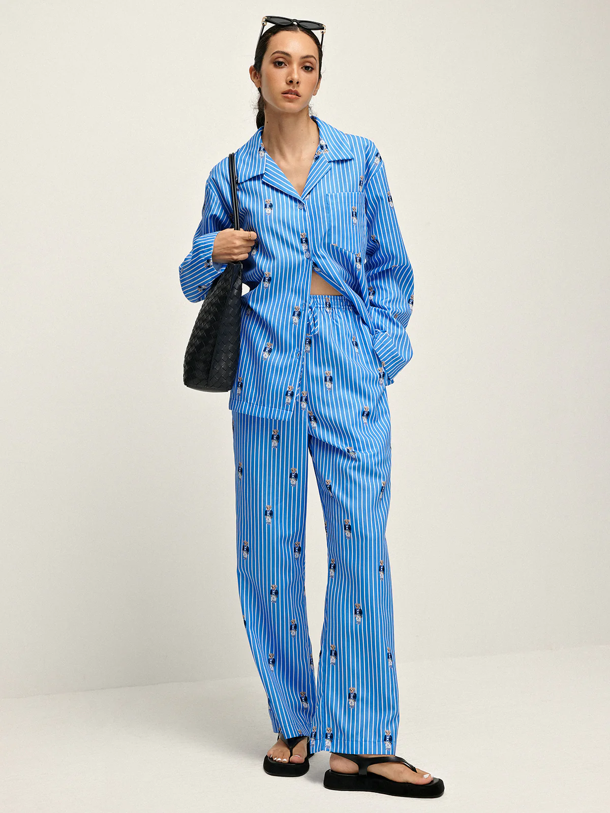 Pinstripe Lapel Printed Pants Set - Image 3