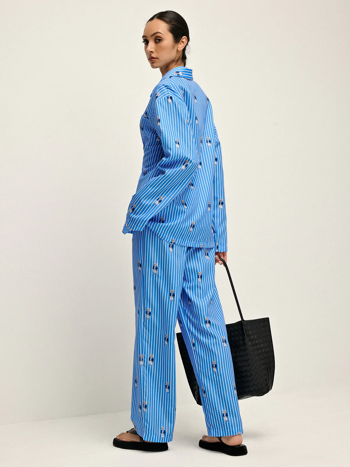 Pinstripe Lapel Printed Pants Set - Image 6
