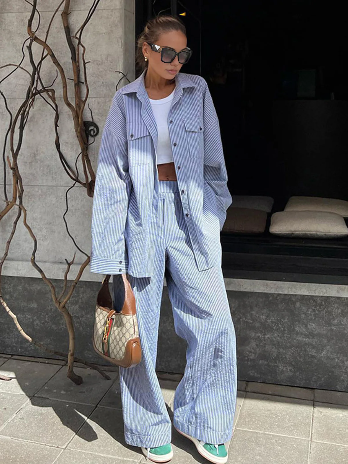 Pinstripe Long Sleeve Pants Set - Image 2