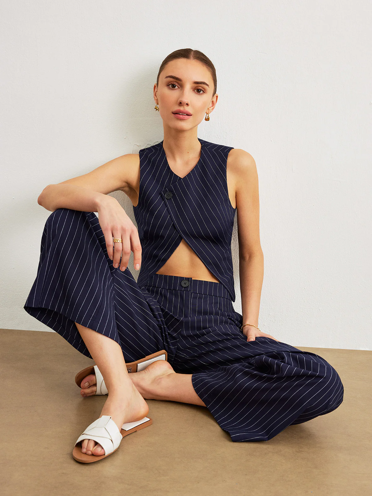 Pinstripe Pants Set With Pockets - Image 2