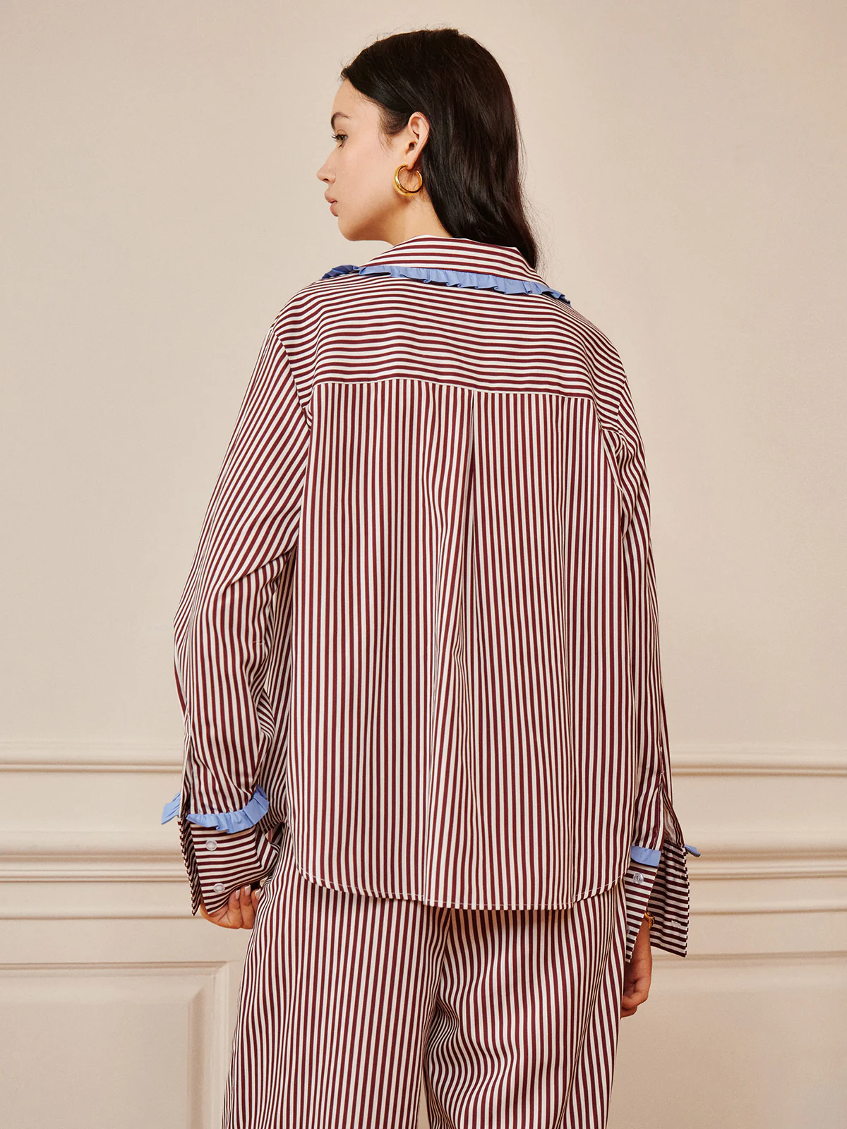 Pinstripe Ruffle Tie Front Shirt - Image 5