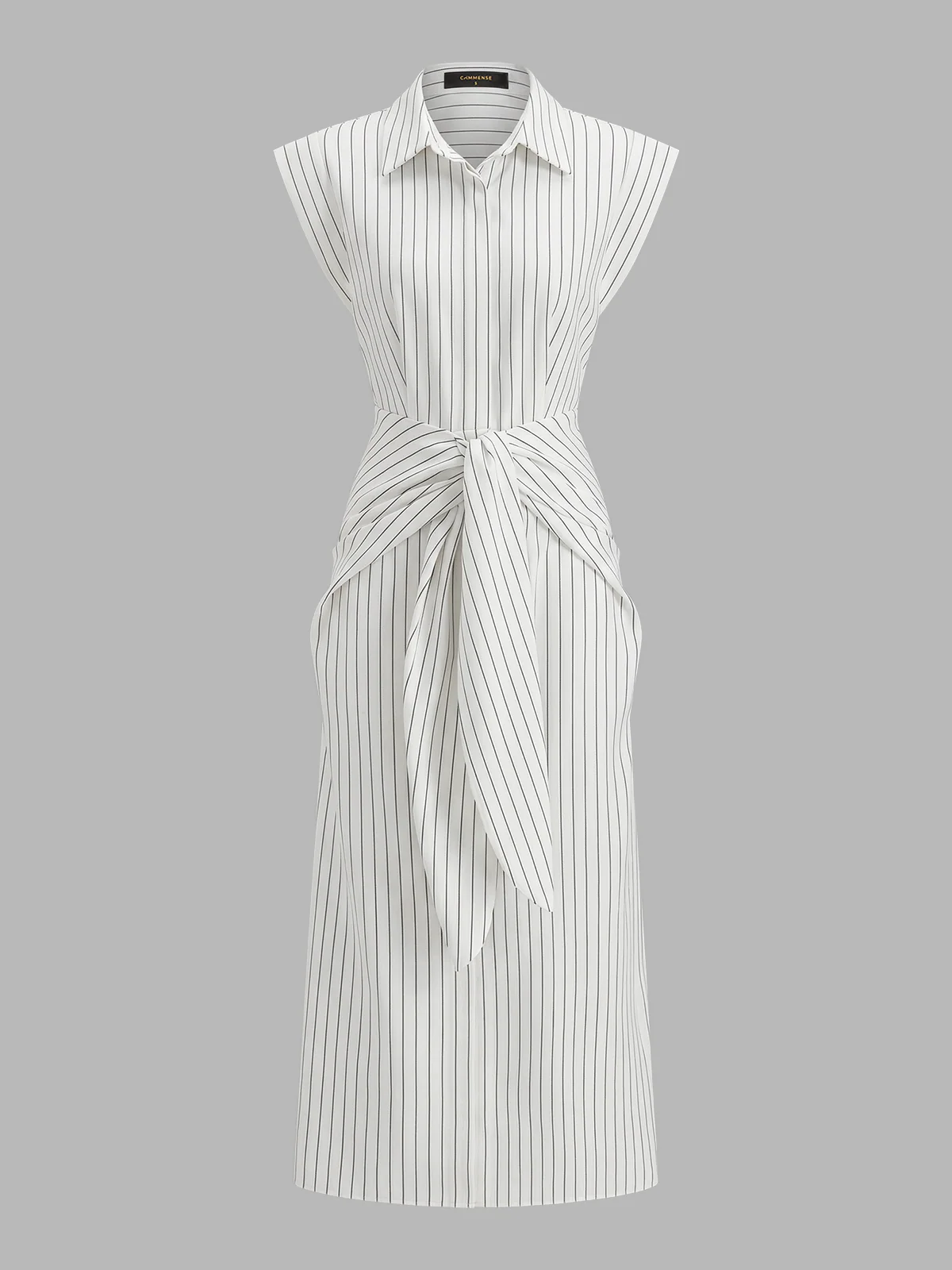 Pinstripe Sleeveless Tie-Waist Shirt Dress - Image 5