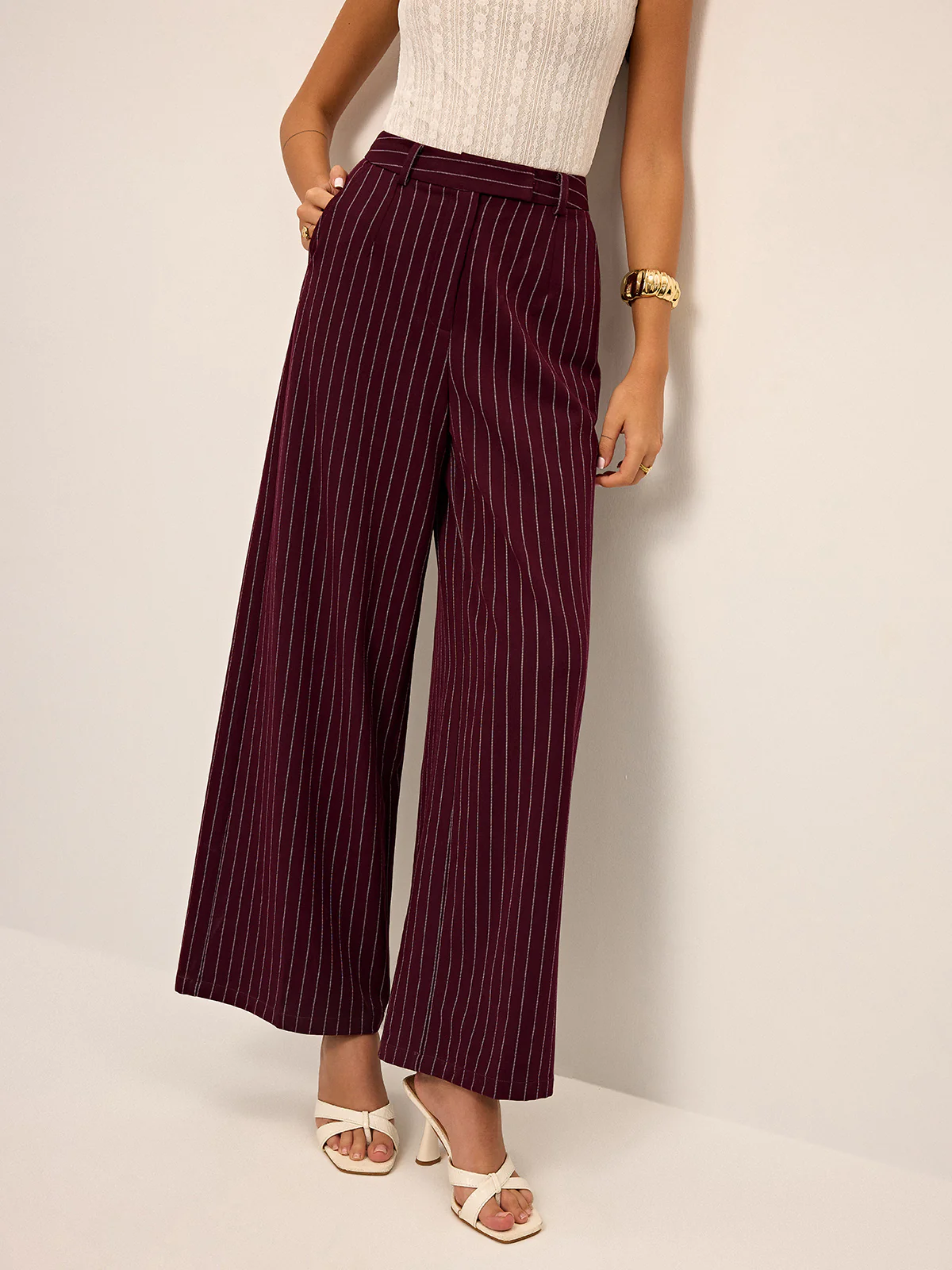 Pinstripe Wide-Leg Straight Pants - Image 2