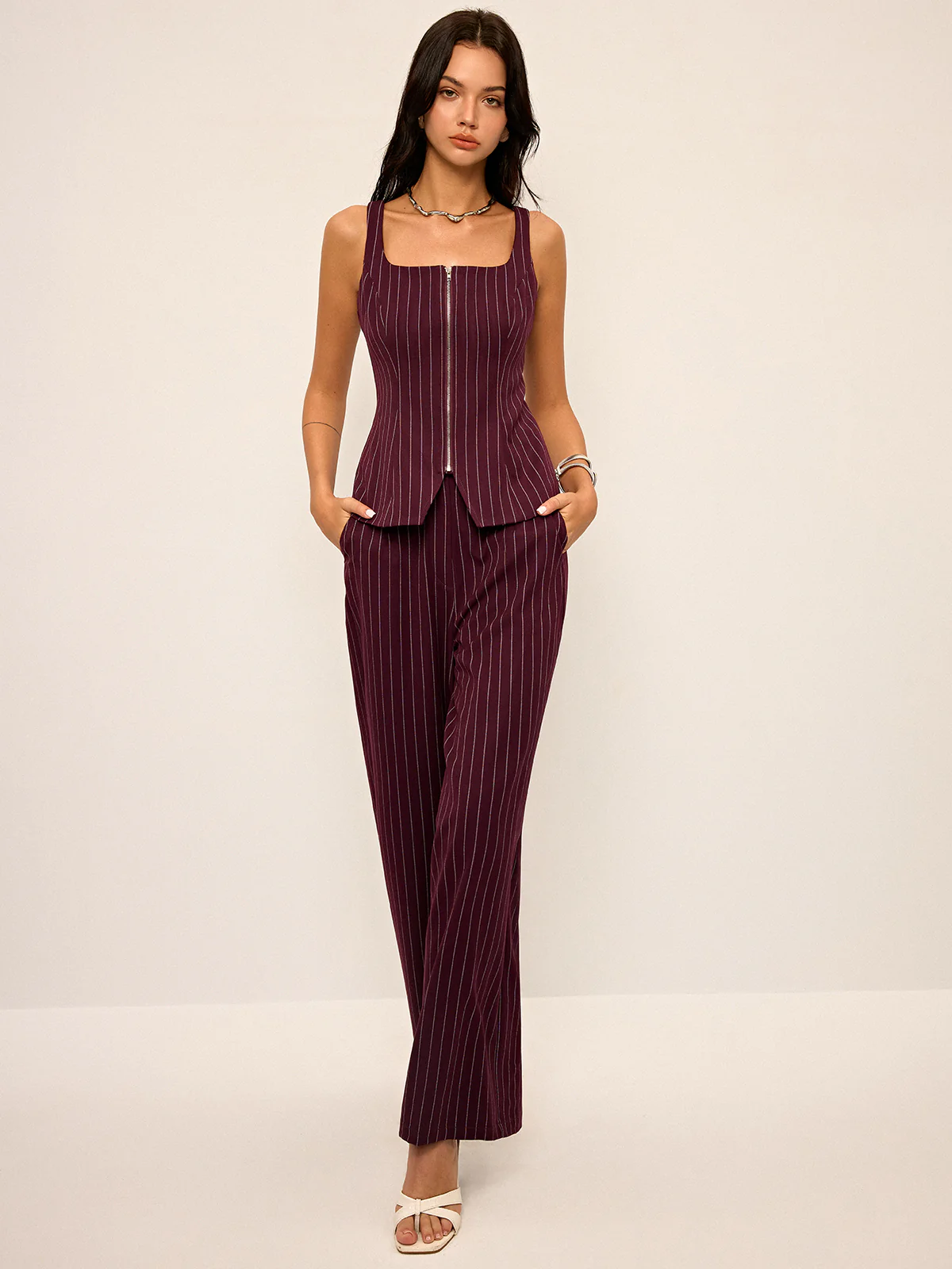 Pinstripe Wide-Leg Straight Pants - Image 3