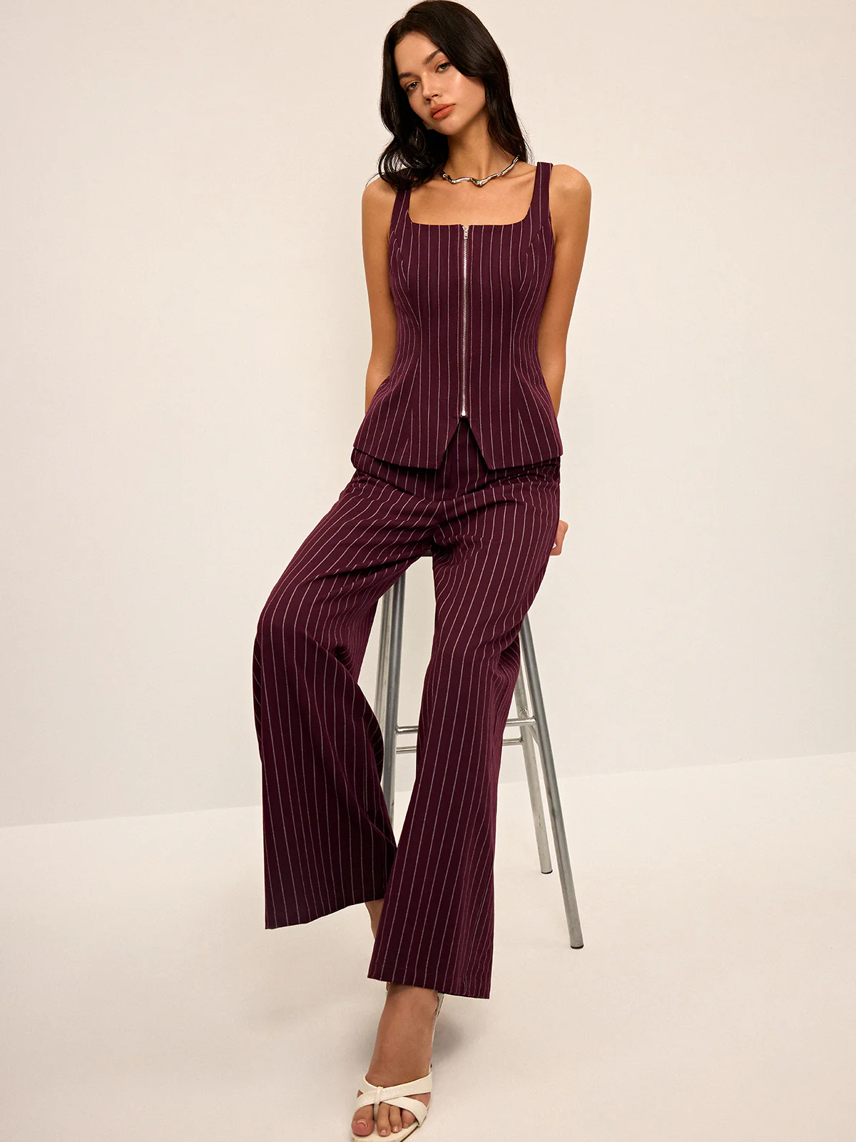 Pinstripe Wide-Leg Straight Pants - Image 4