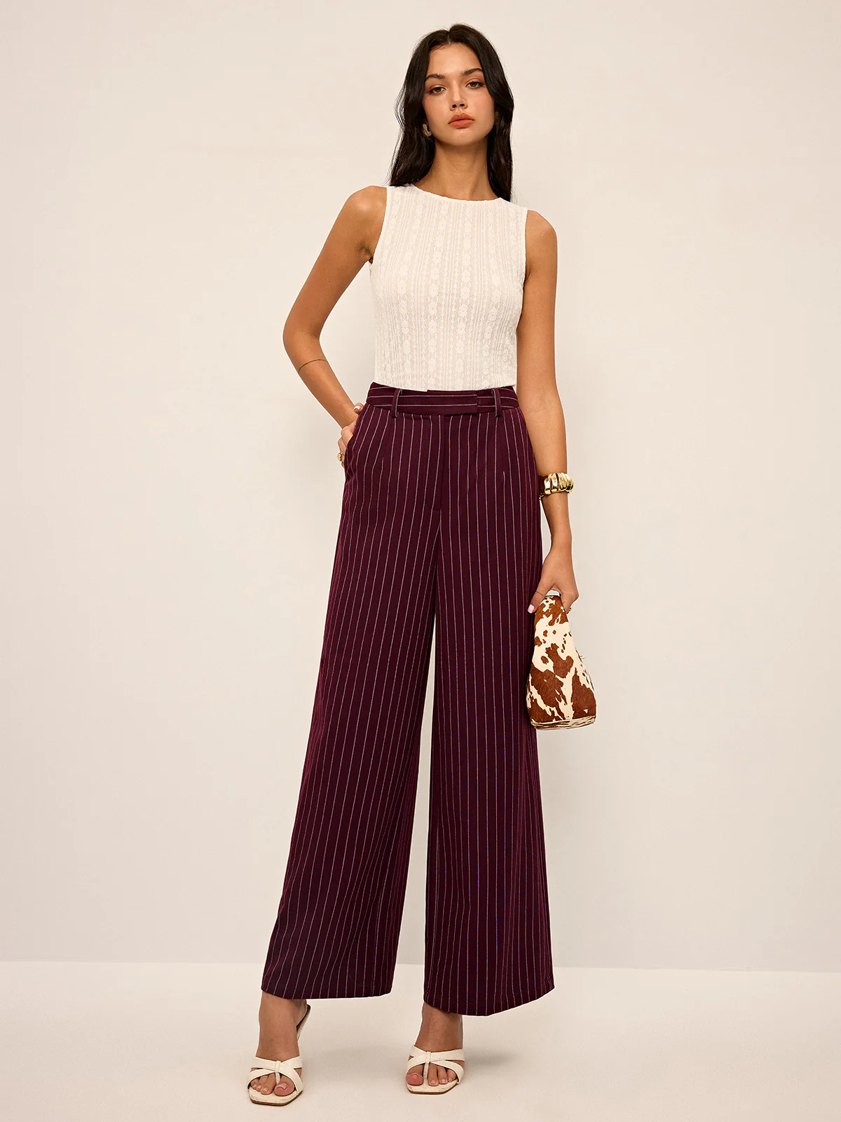 Pinstripe Wide-Leg Straight Pants - Image 5