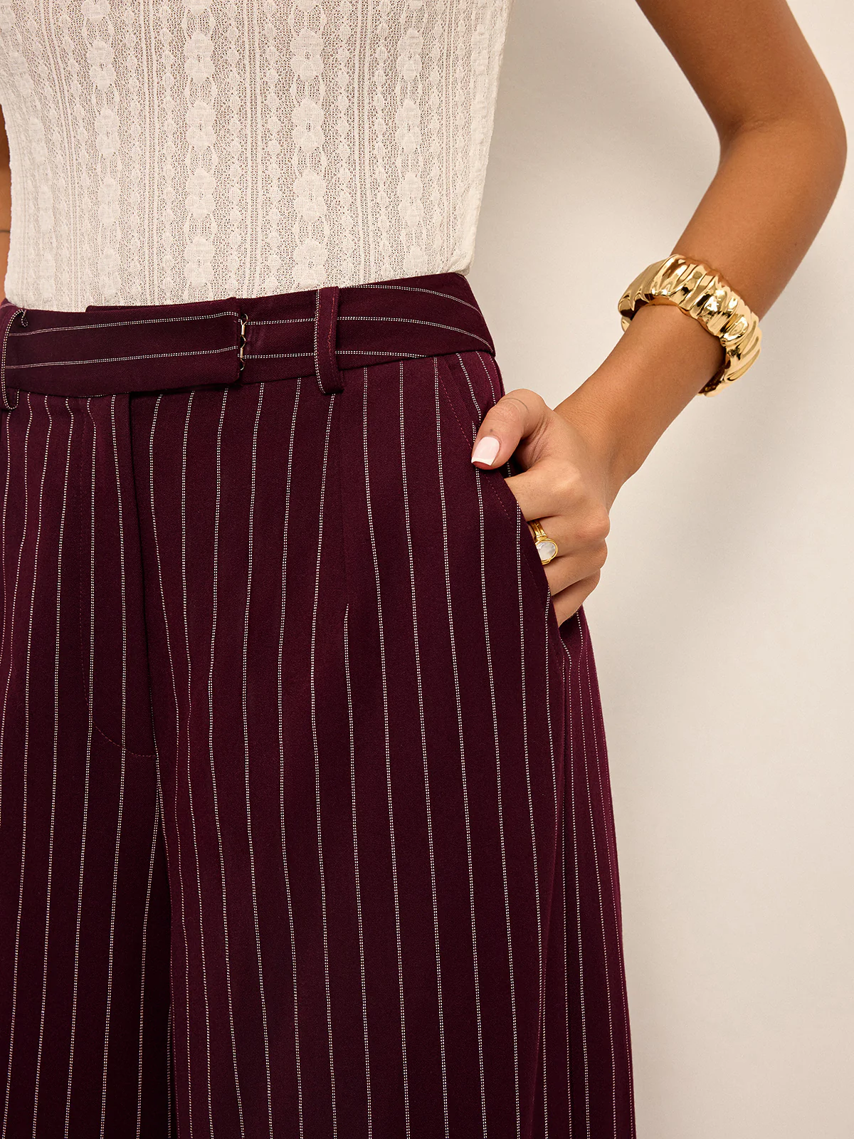 Pinstripe Wide-Leg Straight Pants - Image 6