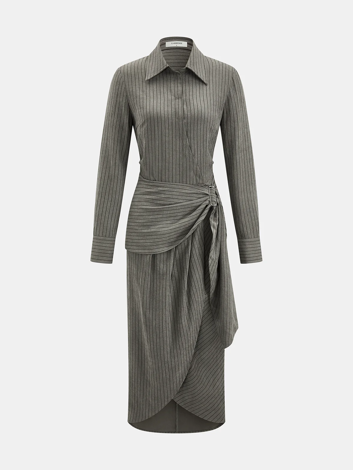 Pinstripe Wrap-Waist Shirt Dress