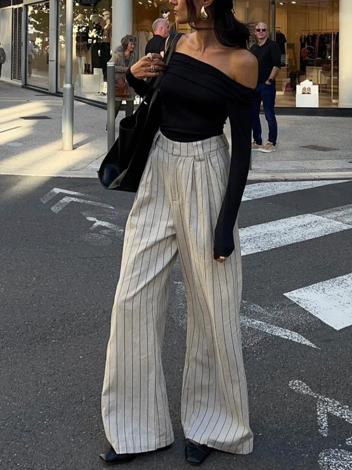 Pinstripe Zippered Wide Leg Pants - Image 3