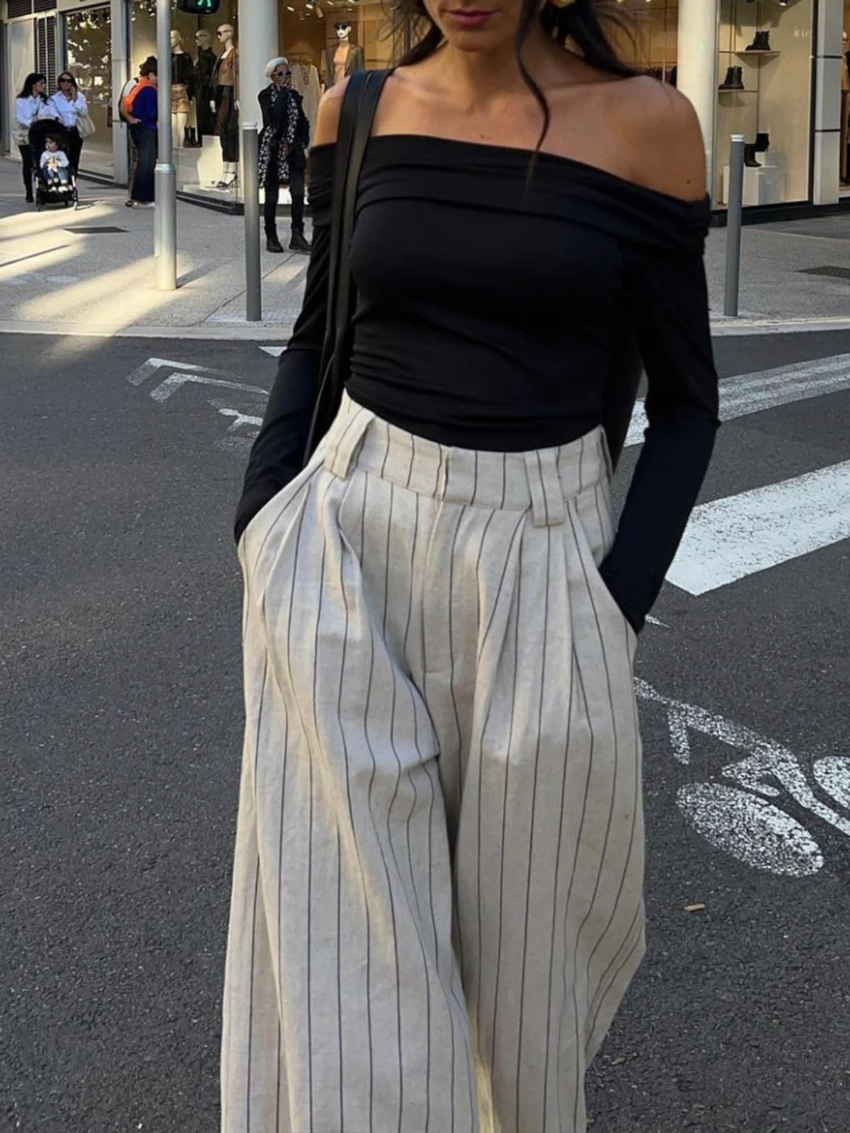 Pinstripe Zippered Wide Leg Pants - Image 4