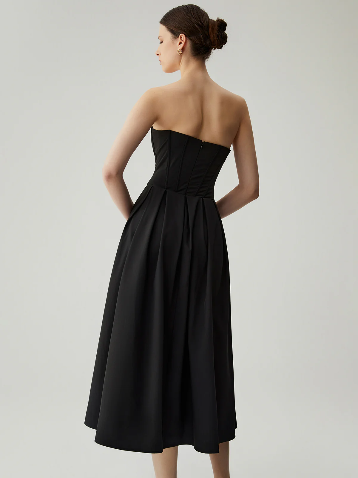 Double Pockets Pleated Zip Corset Tube Midi Dress - Image 6