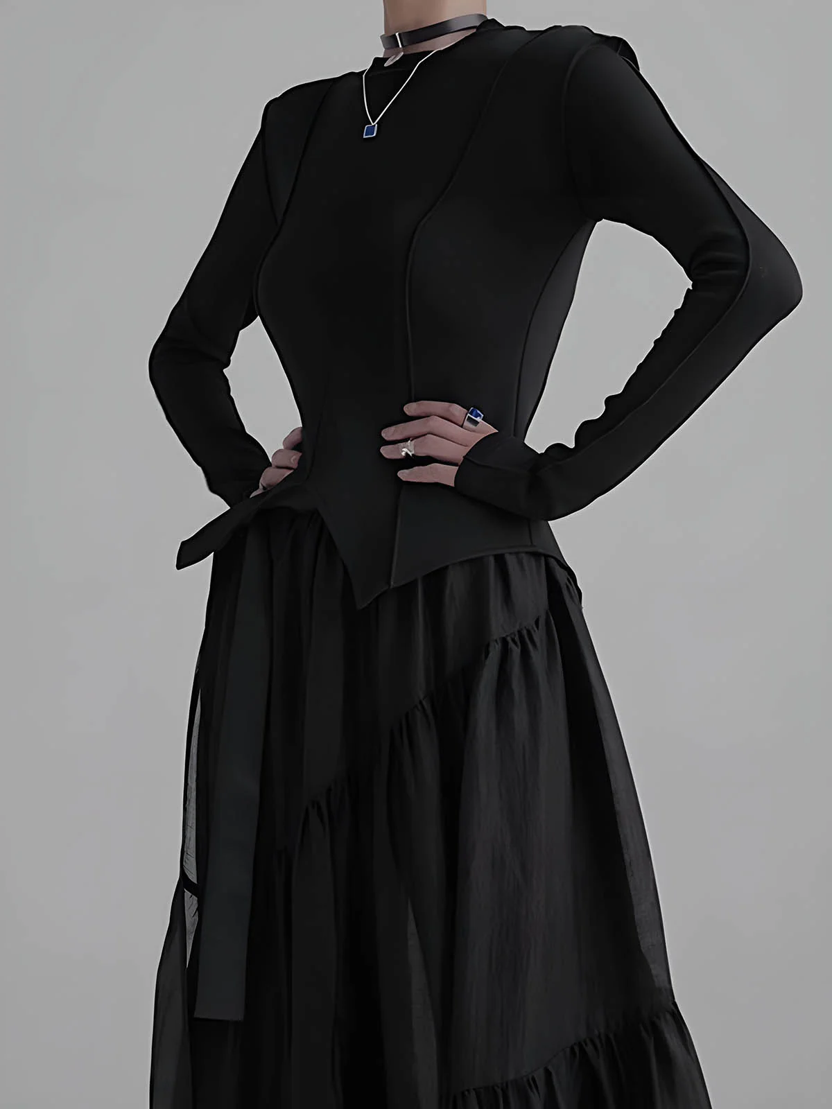 Piping Slim Jersey Blouse - Image 6